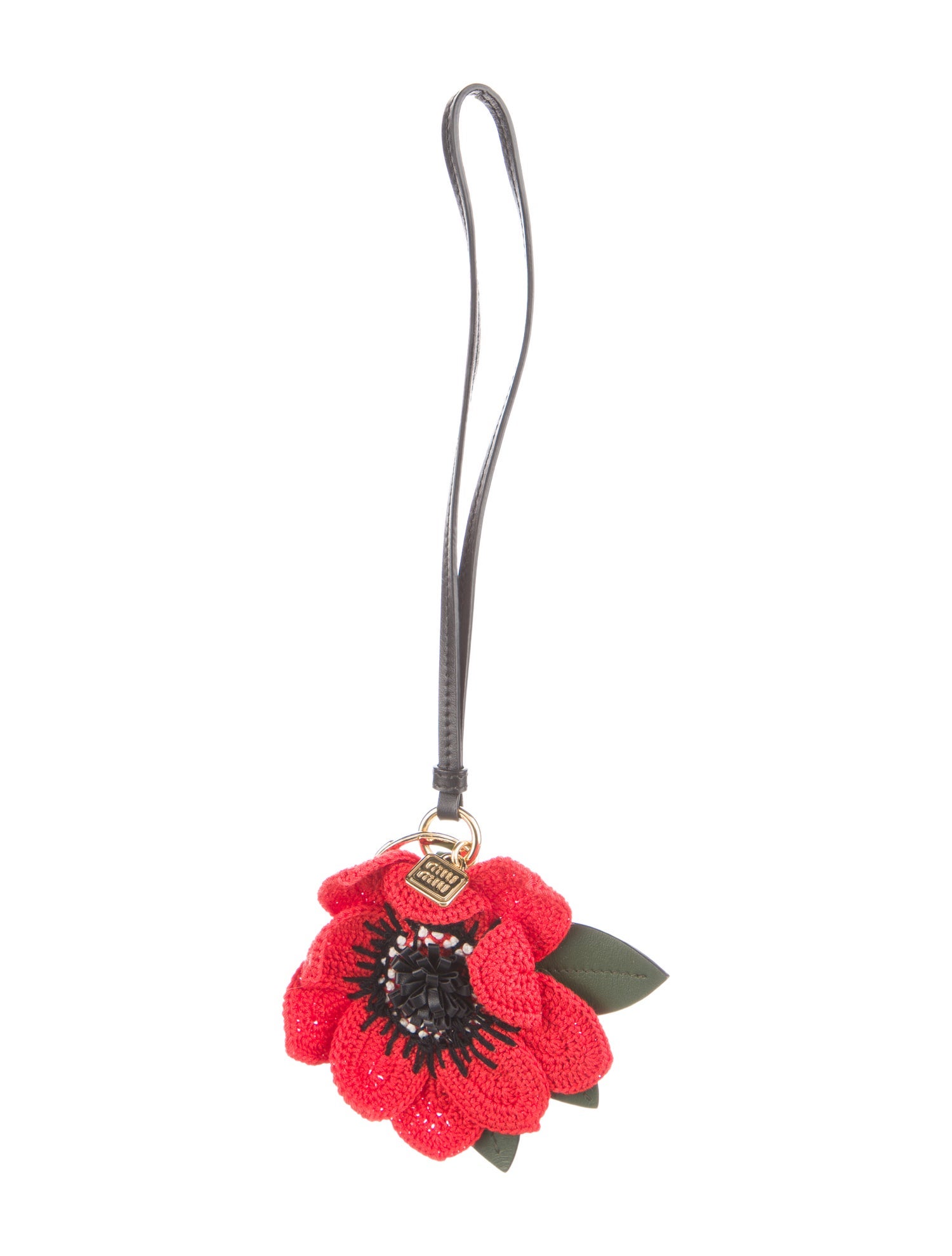 Miu Miu Leather-Trimed Flower Keychain w/Tags