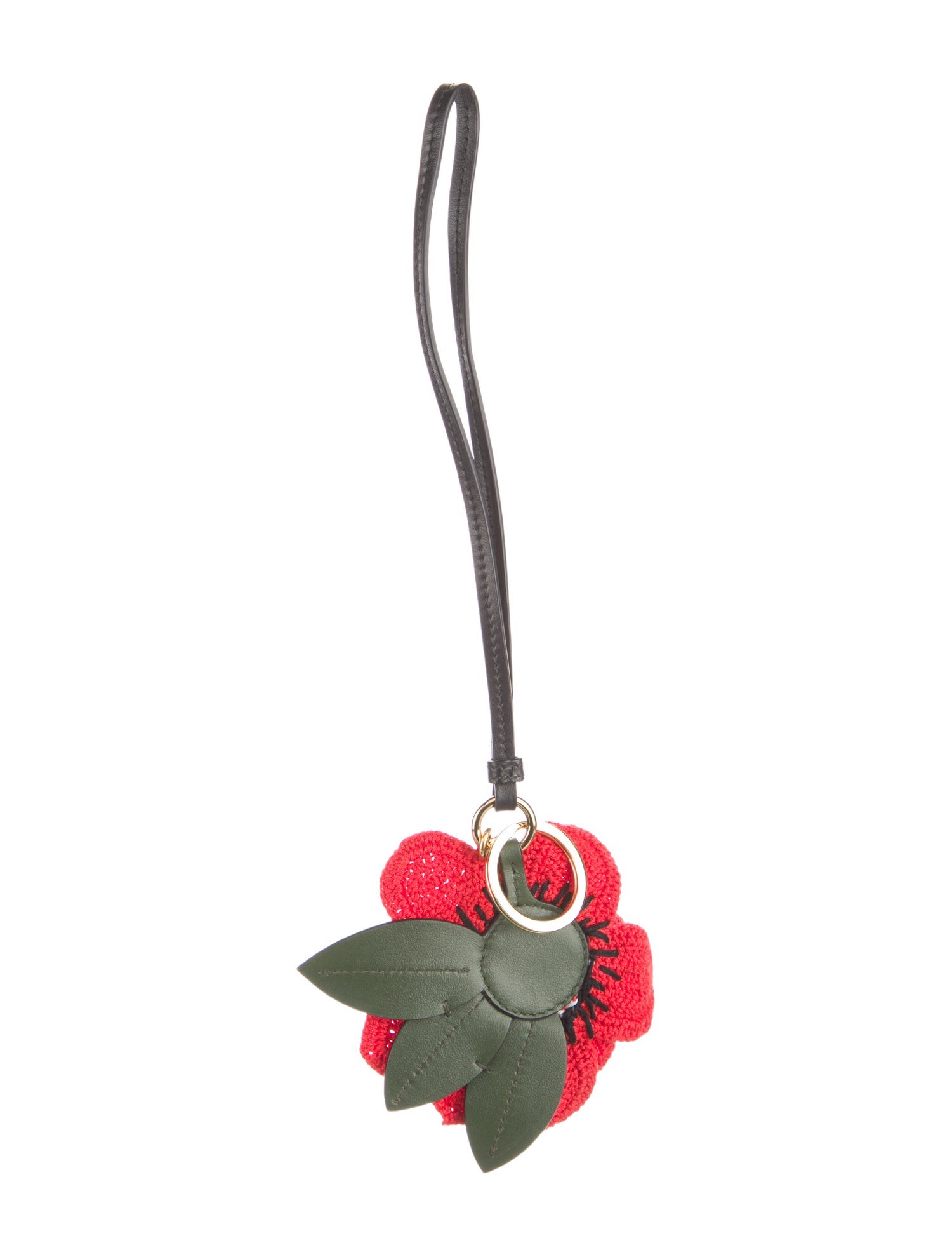 Miu Miu Leather-Trimed Flower Keychain w/Tags