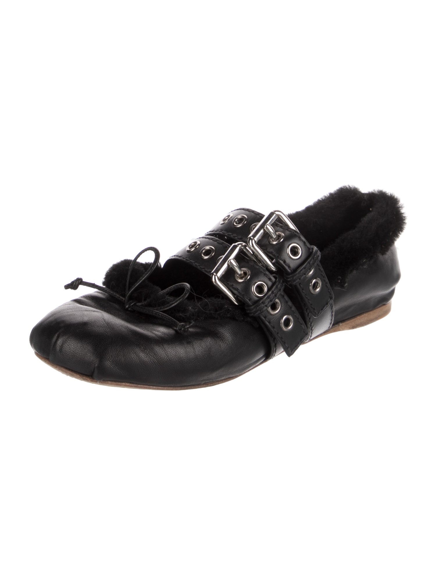 Miu Miu Leather Bow Accents Ballet Flats