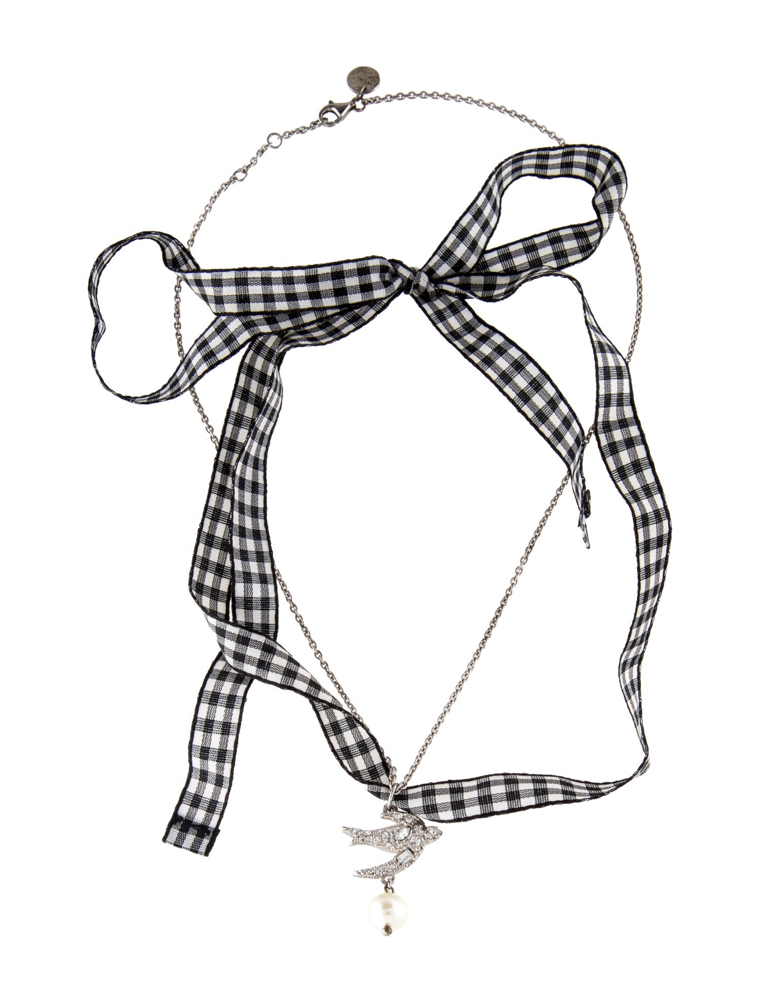 Miu Miu Crystal & Faux Pearl Dove Pendant Necklace