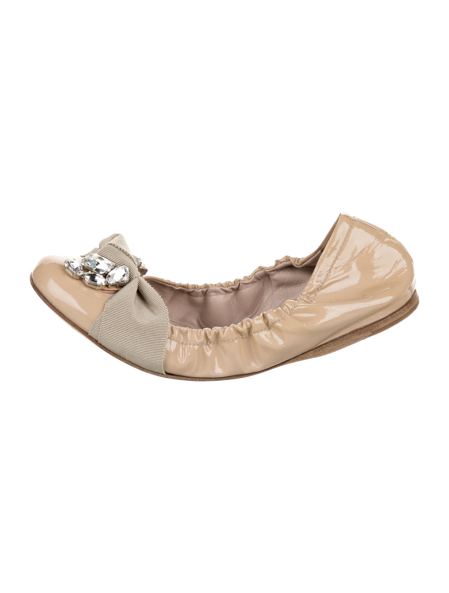 Miu Miu Patent Leather Crystal Embellishments Ballet Flats