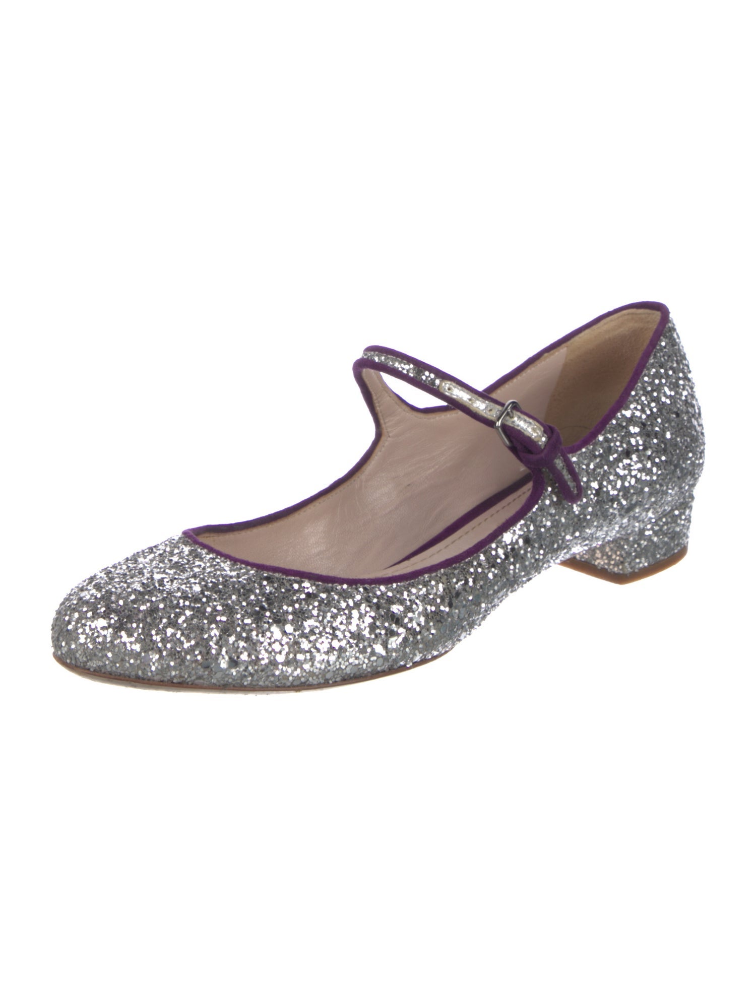 Miu Miu Glitter Tassel Accents Mary Jane Flats
