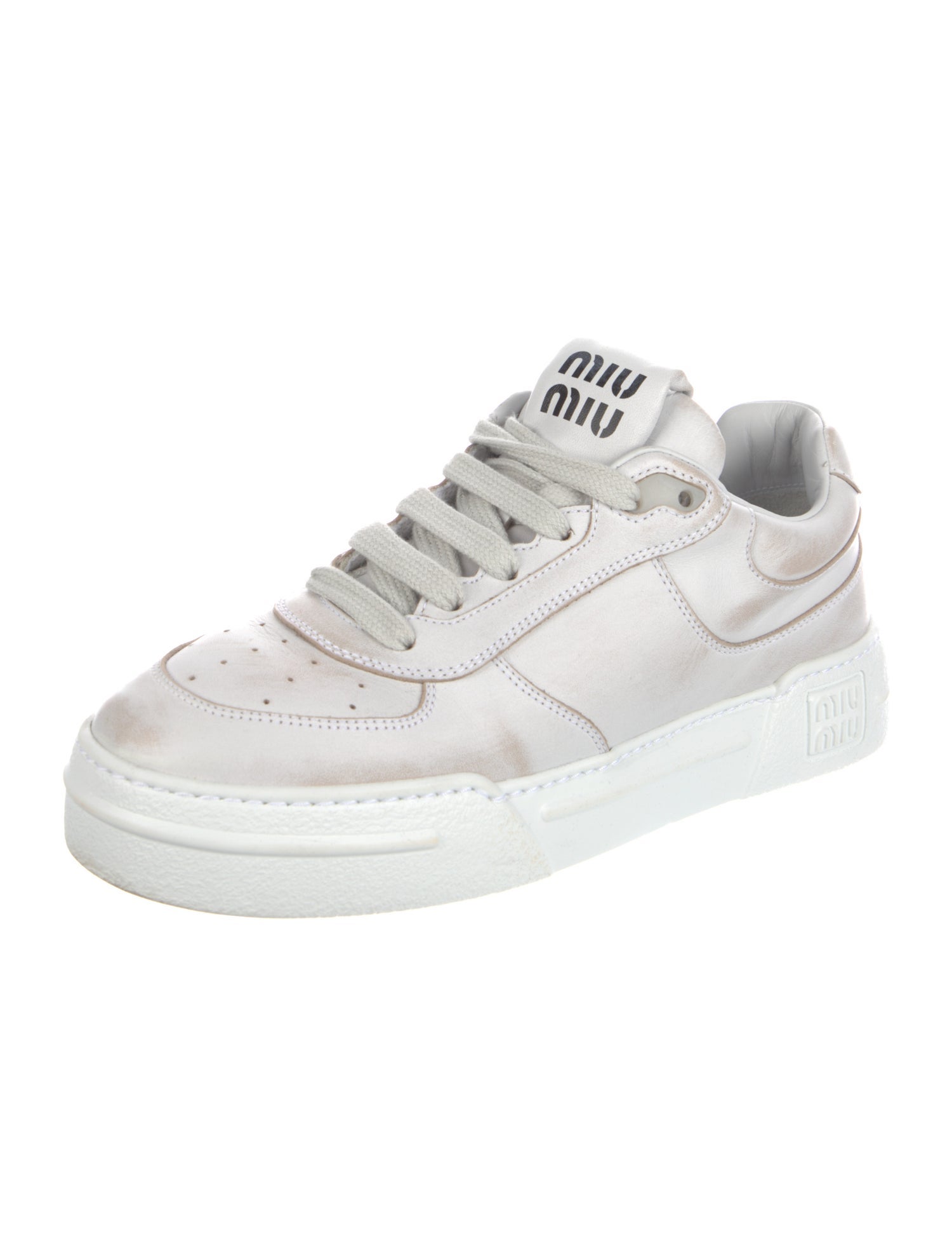 Miu Miu Leather Distressed Accents Sneakers