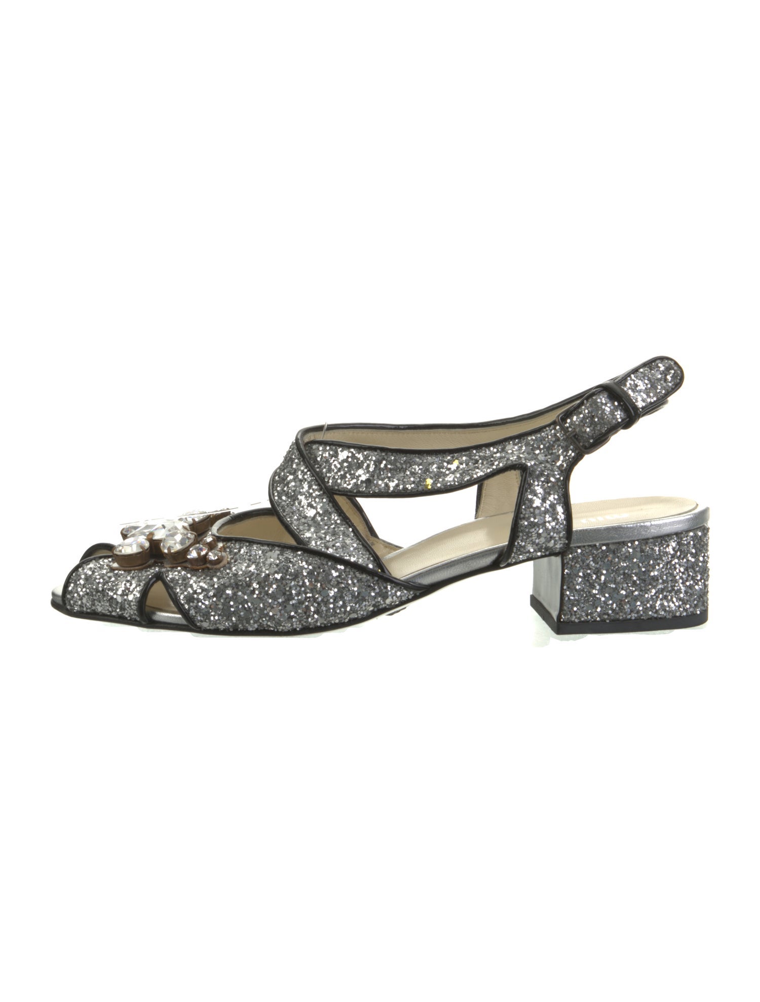 Miu Miu Glitter Patterned Slingback Sandals