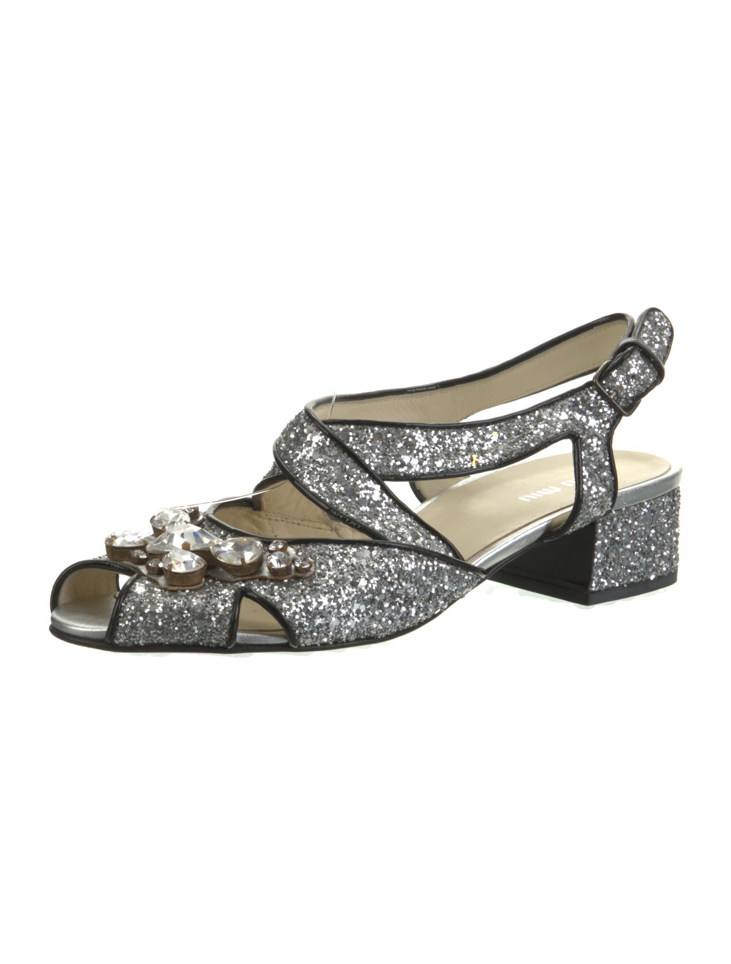 Miu Miu Glitter Patterned Slingback Sandals