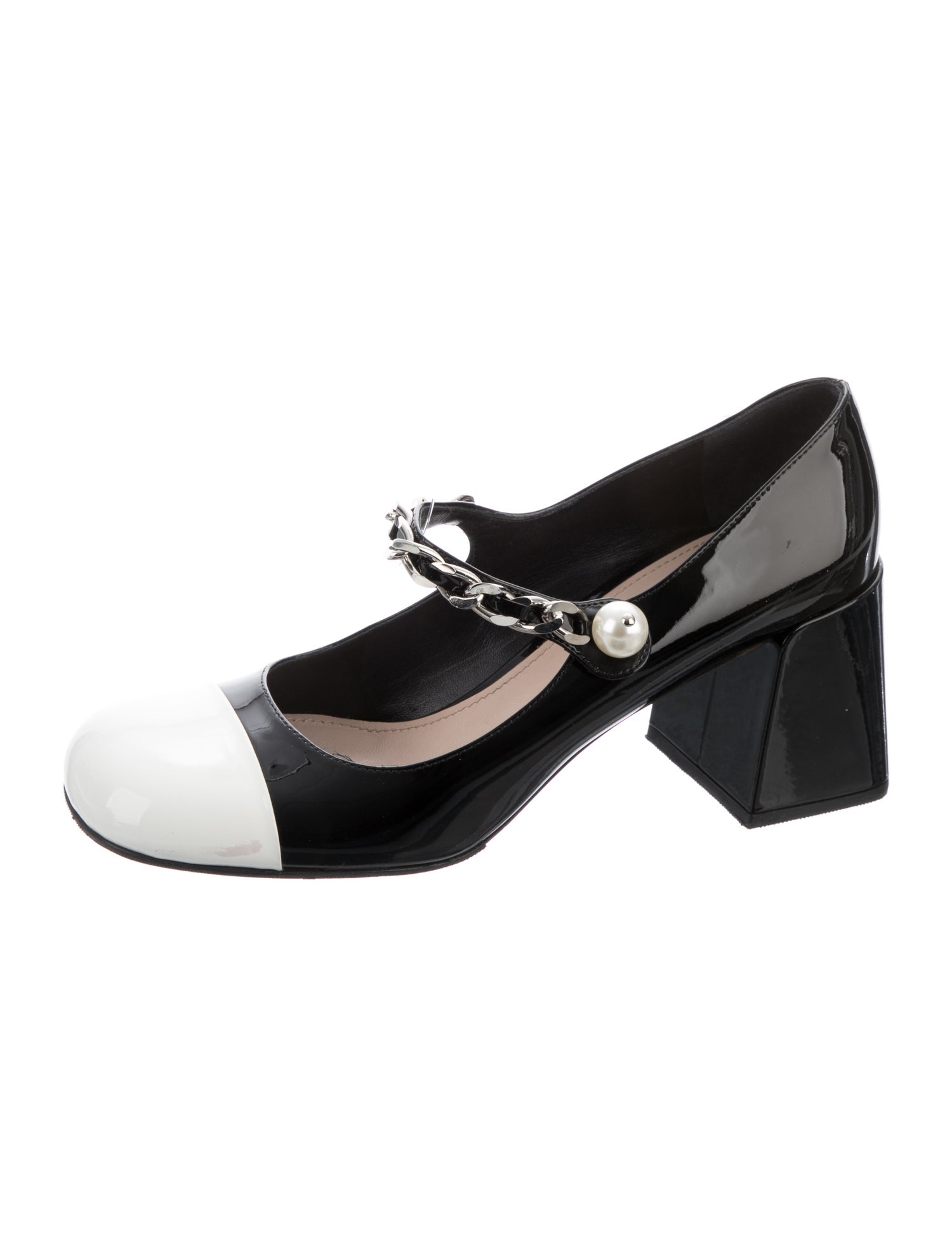 Miu Miu Patent Leather Chain-Link Accents Pumps