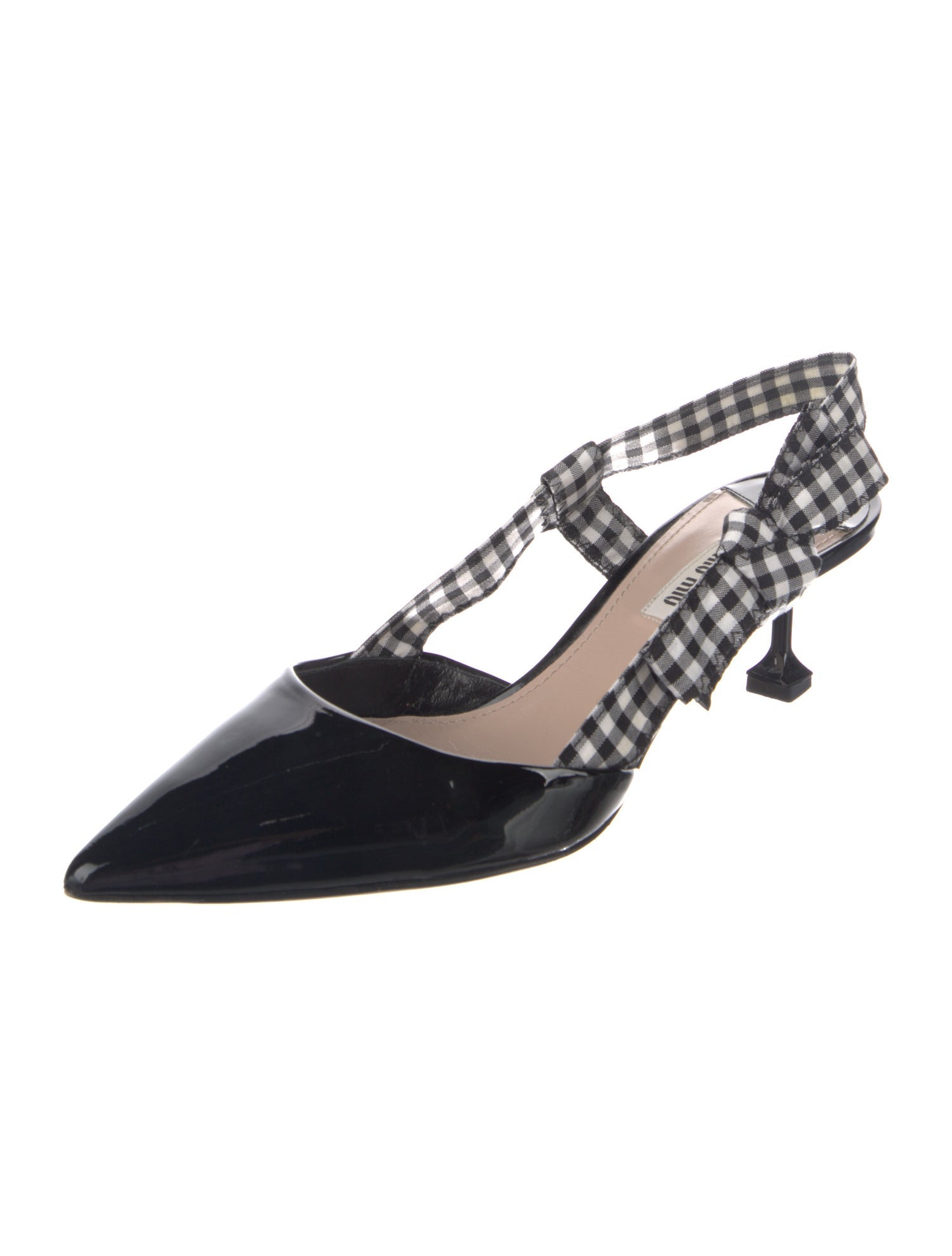 Miu Miu Patent Leather Plaid Print Slingback Pumps
