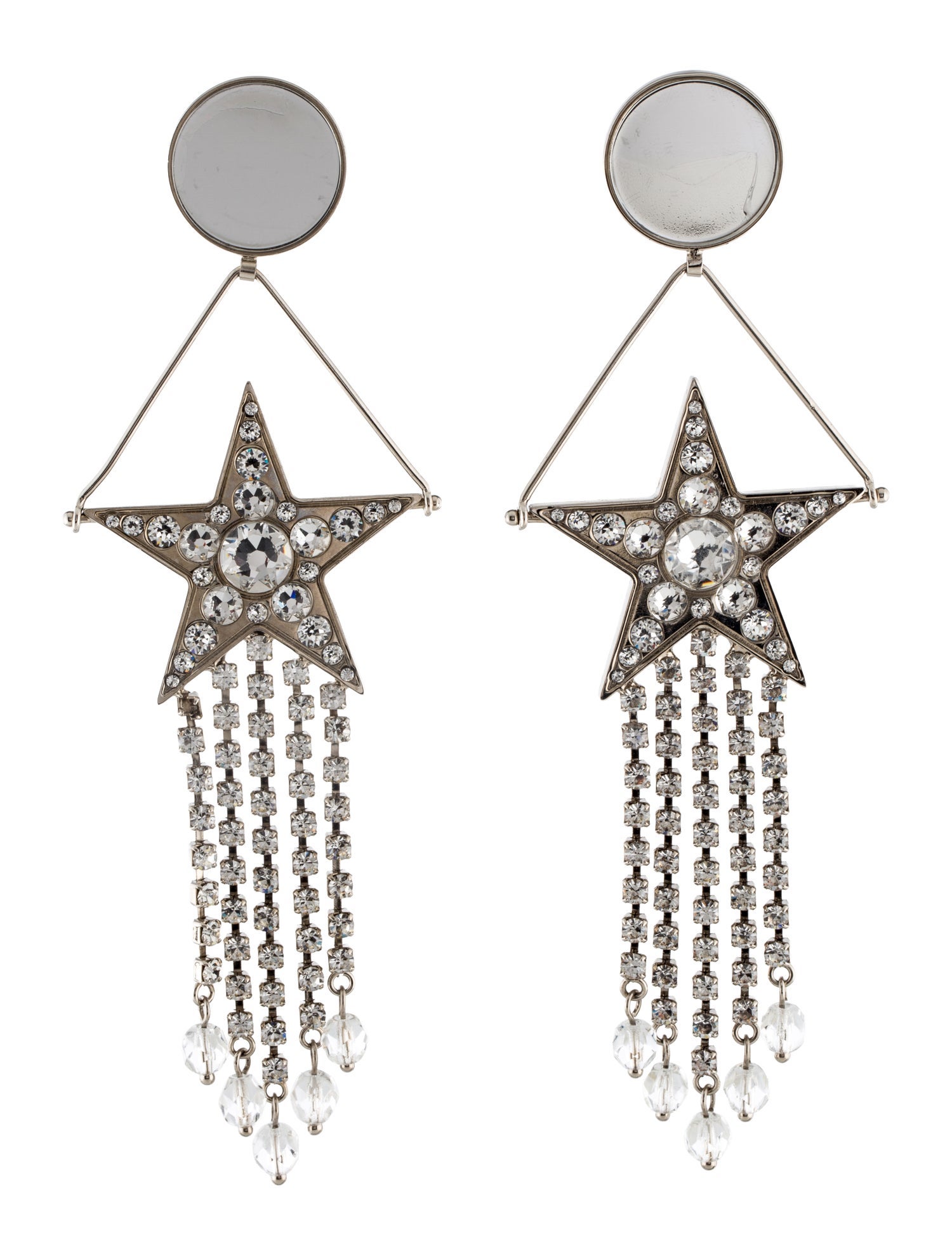 Miu Miu Crystal & Mirror Star Fringe Clip-On Drop Earrings