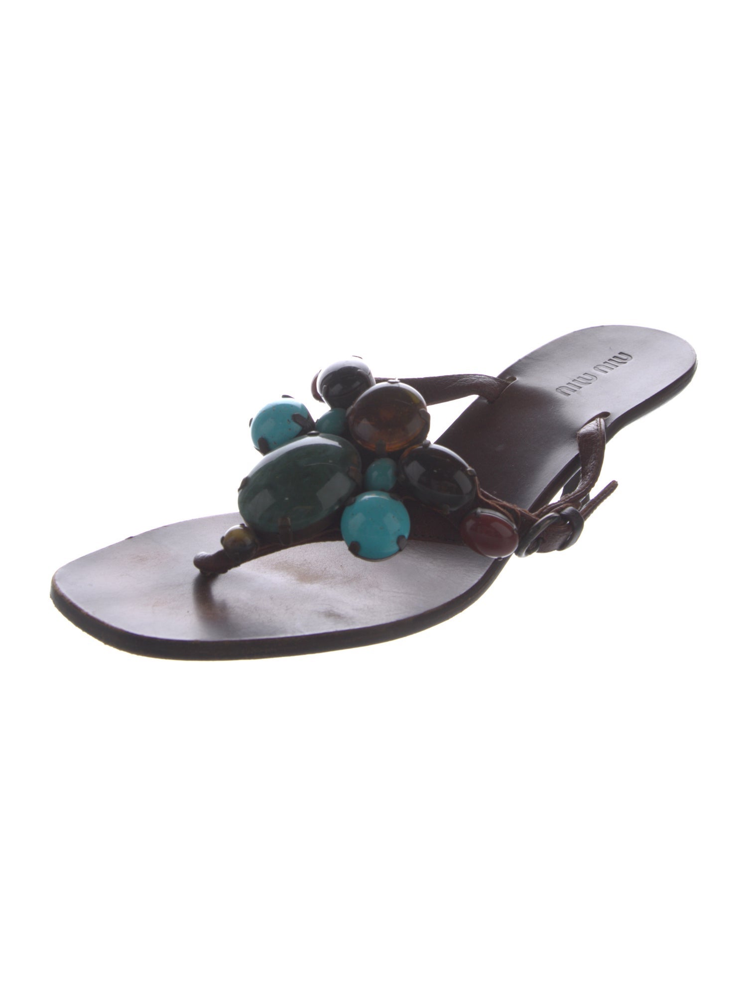 Miu Miu Leather Beaded Accents Slides
