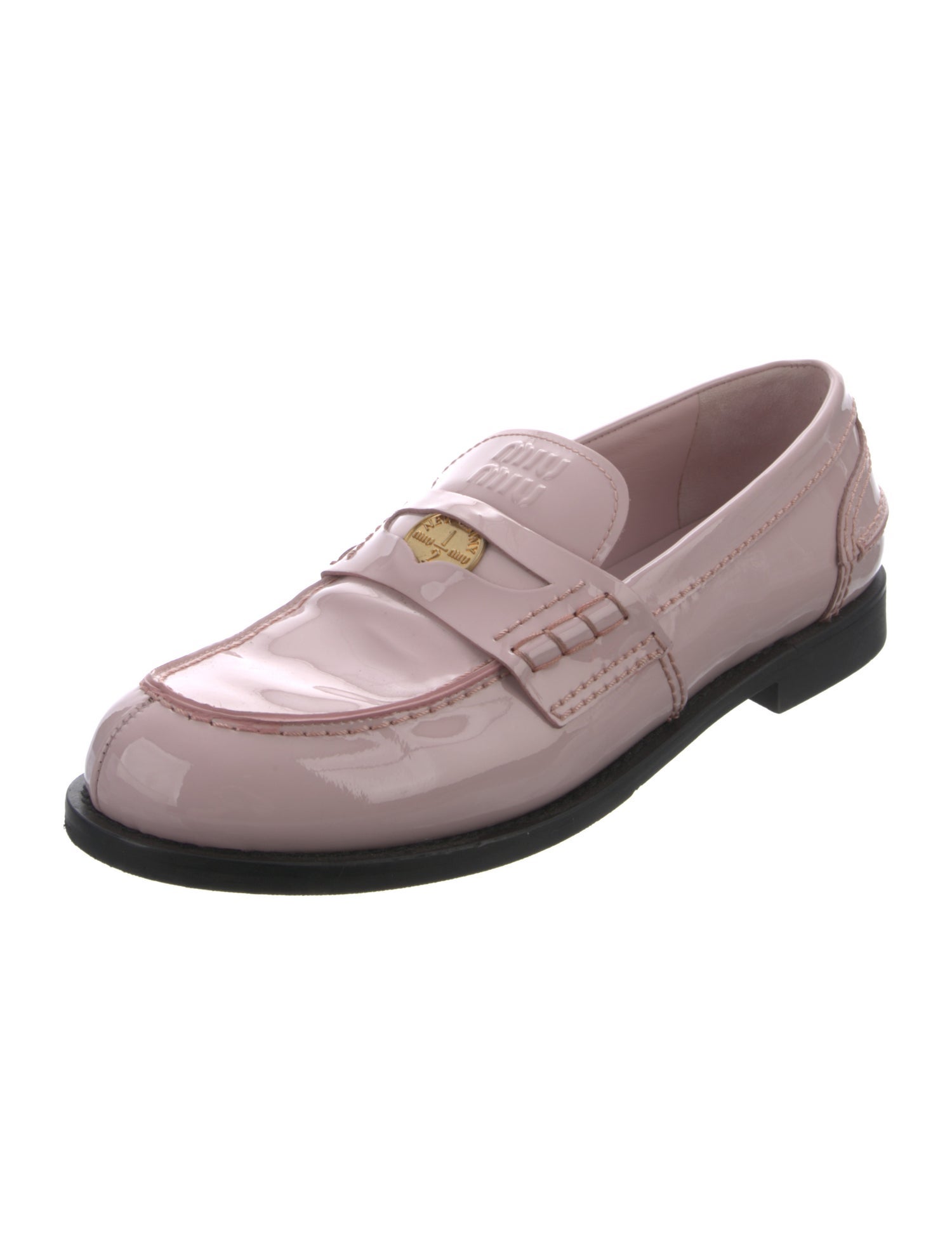Miu Miu Patent Leather Embroidered Accent Loafers