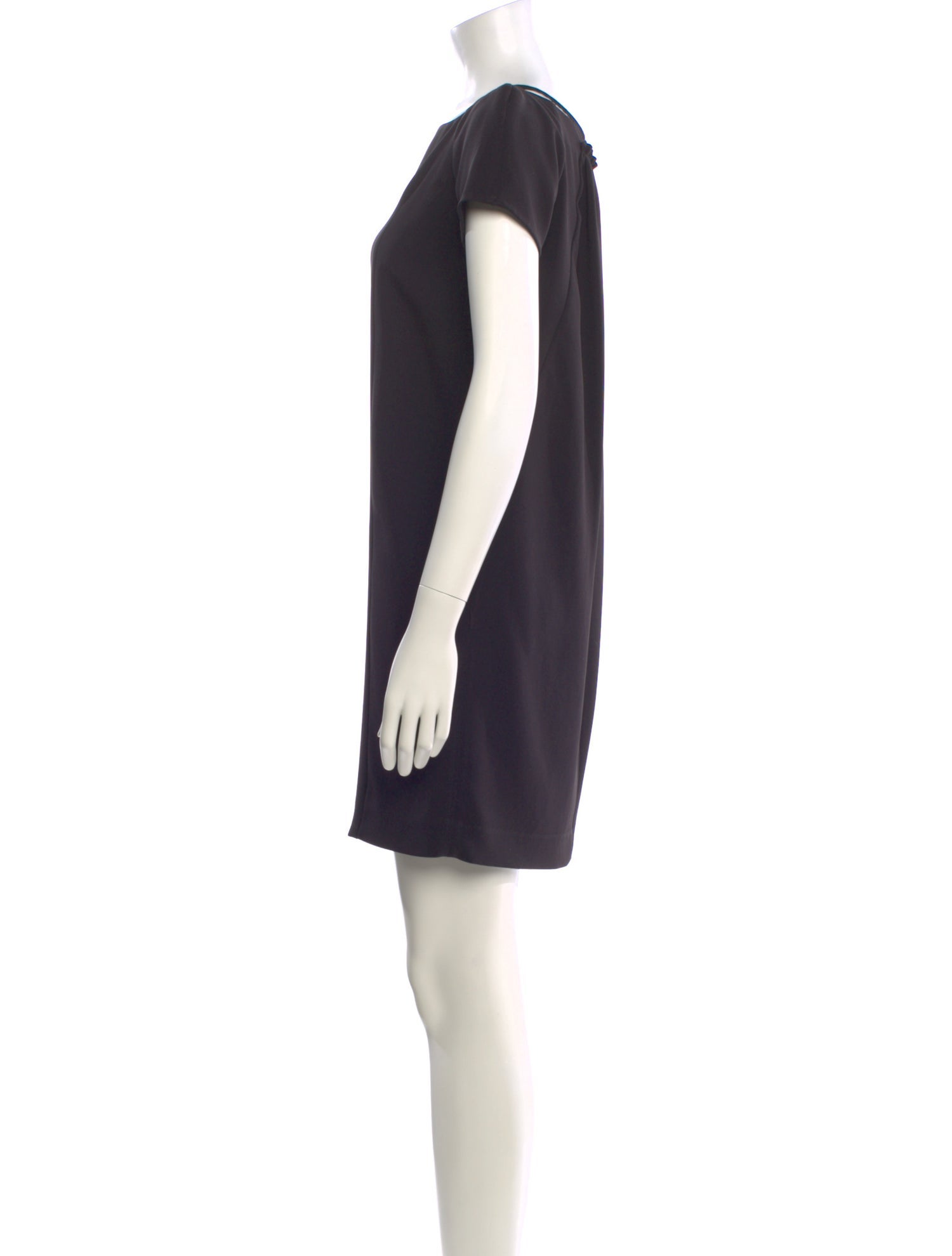 tegan wrap mini dress in black Miu Miu Black Short-Sleeved Mini Dress with White Trim and Bow Detail –  Sellier main image 0