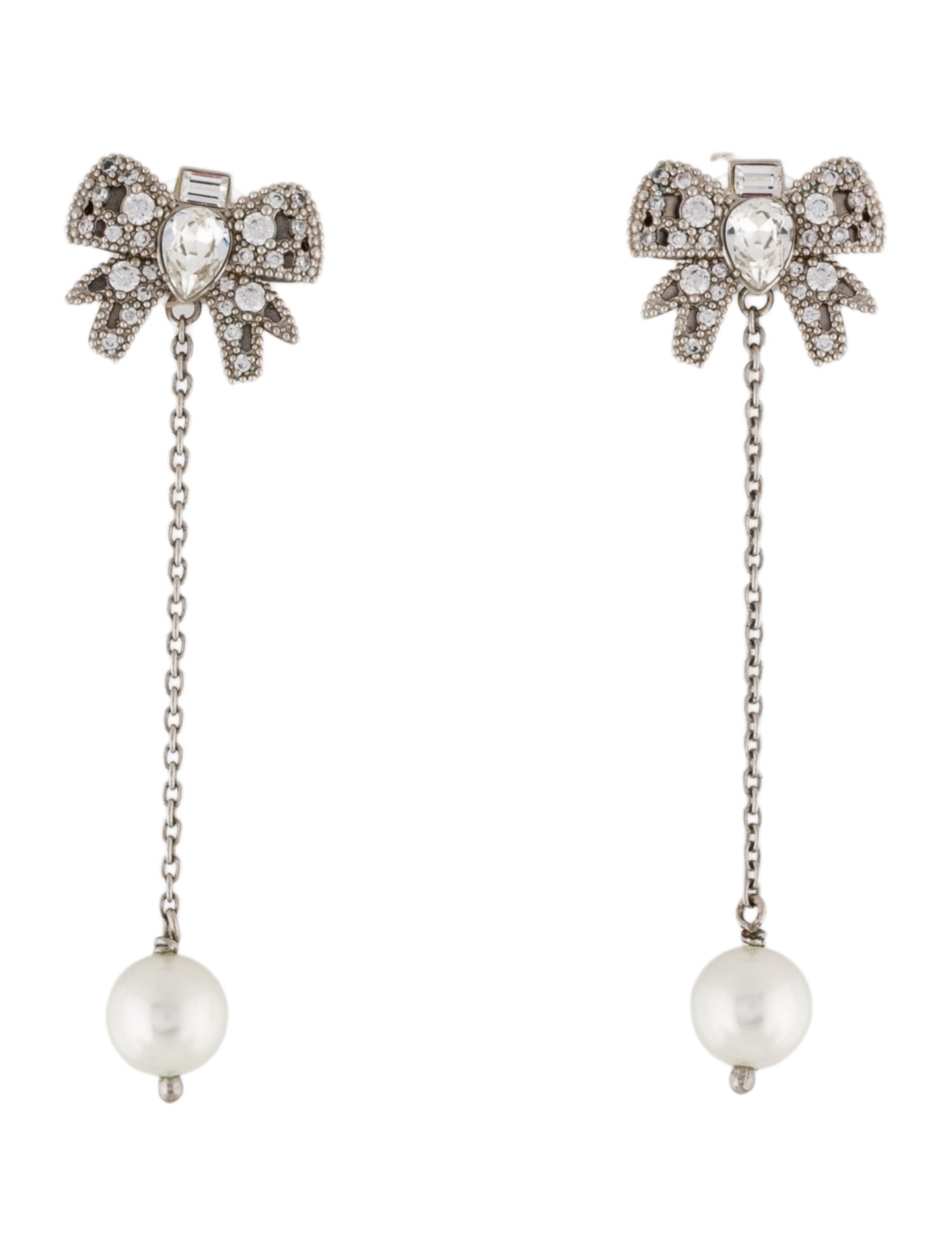Miu Miu Faux Pearl & Crystal Micro Bow Crystal Drop Earrings