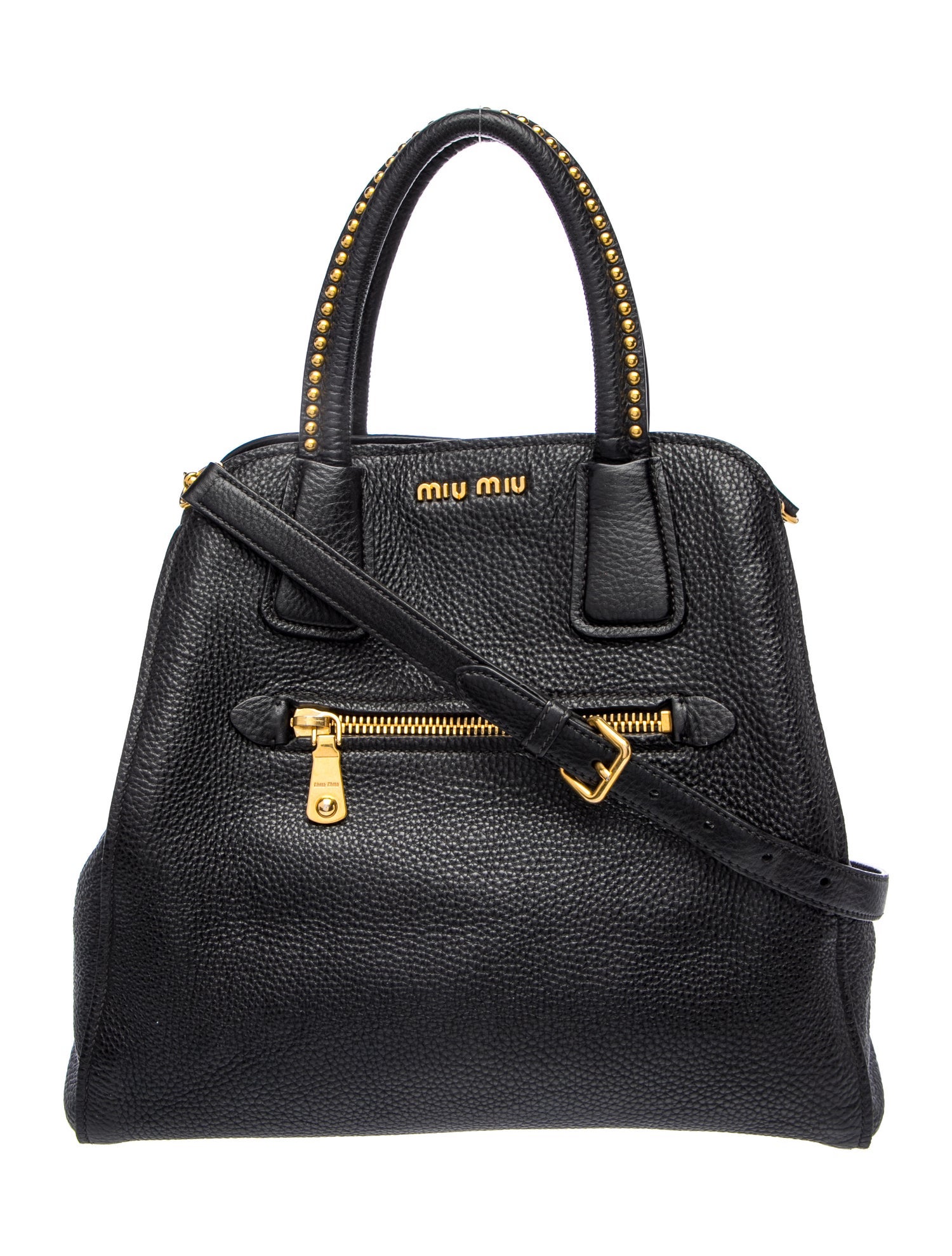 Miu Miu Leather Studded 2-Way Tote Vintage - Black Handle Bags 