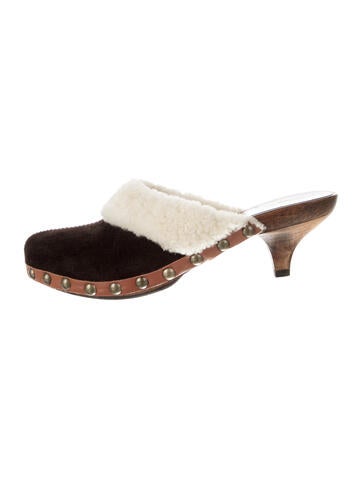 Pre-owned Miu Miu Suede Fur Trim Mules In Brown