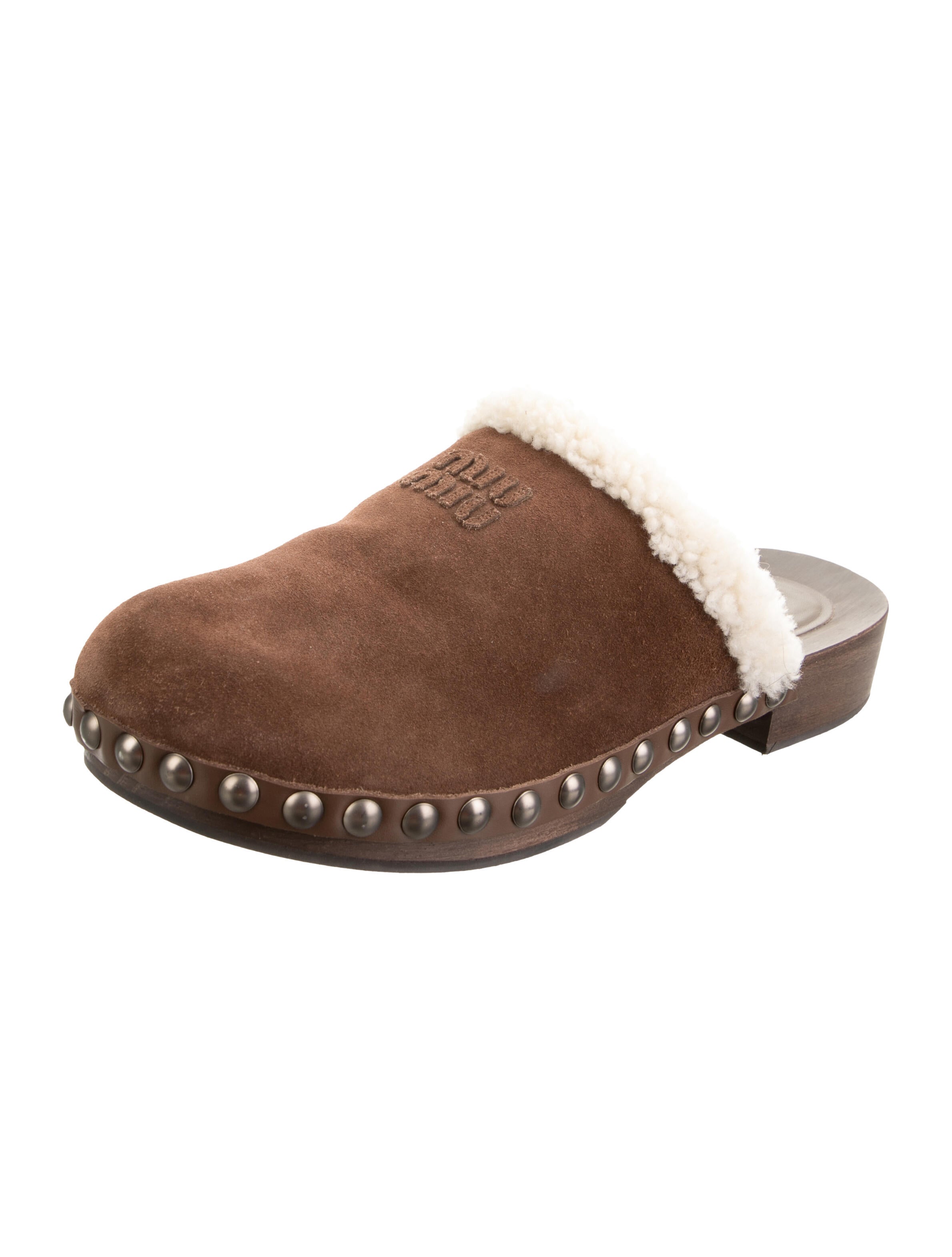 Miu Miu Suede Studded Accents Mules