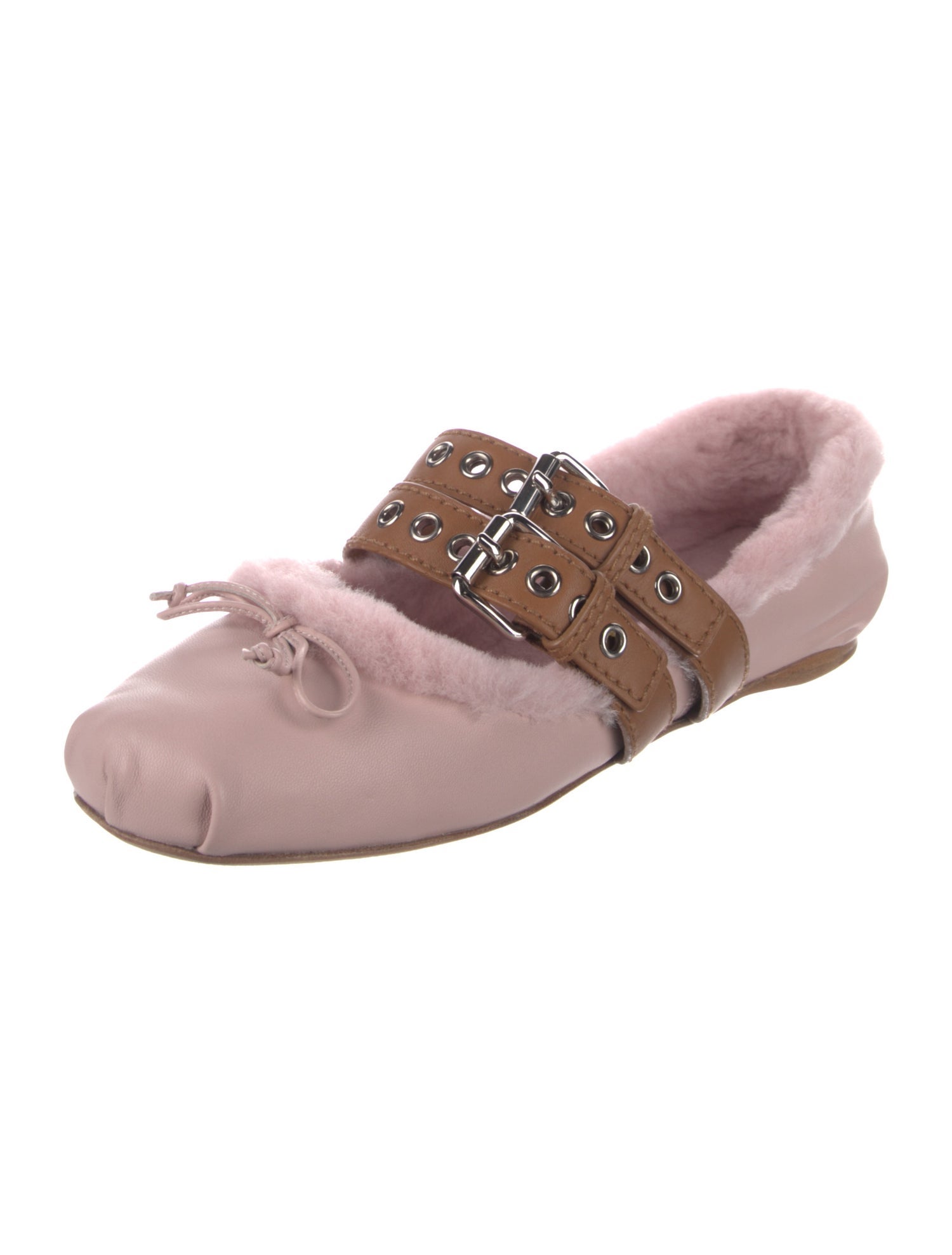 Miu Miu Leather Bow Accents Flats