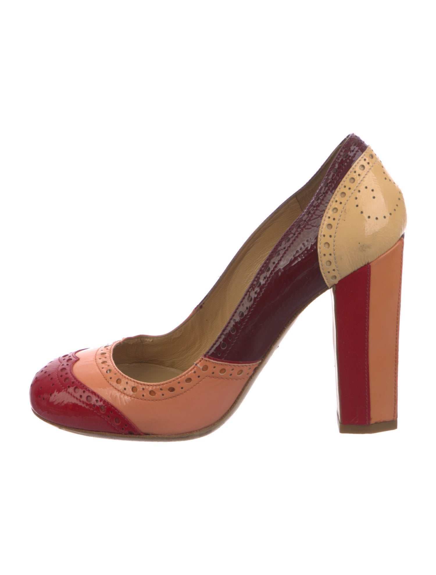 Miu Miu Patent Leather Colorblock Pattern Pumps
