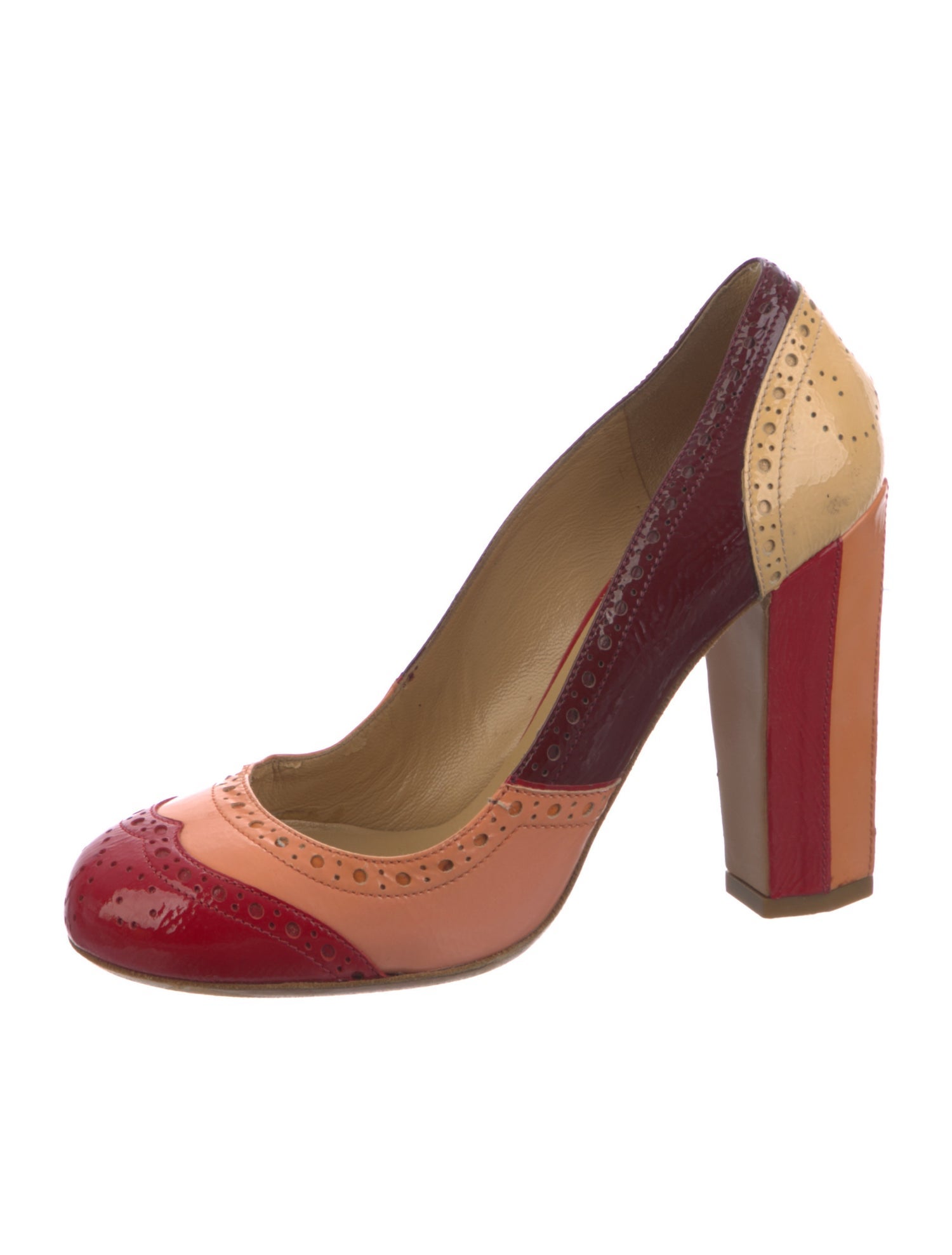 Miu Miu Patent Leather Colorblock Pattern Pumps