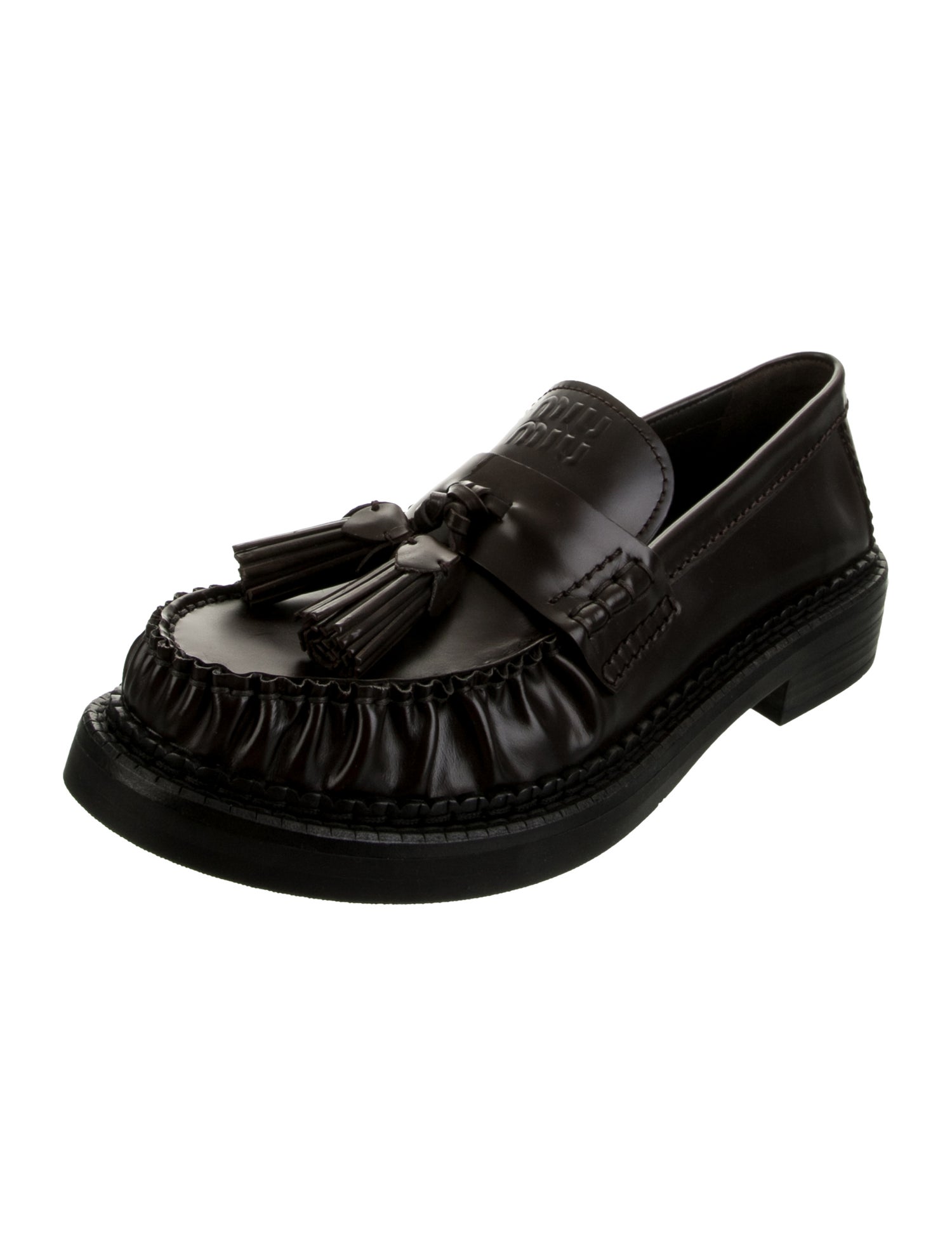 Miu Miu Leather Tassel Accents Loafers