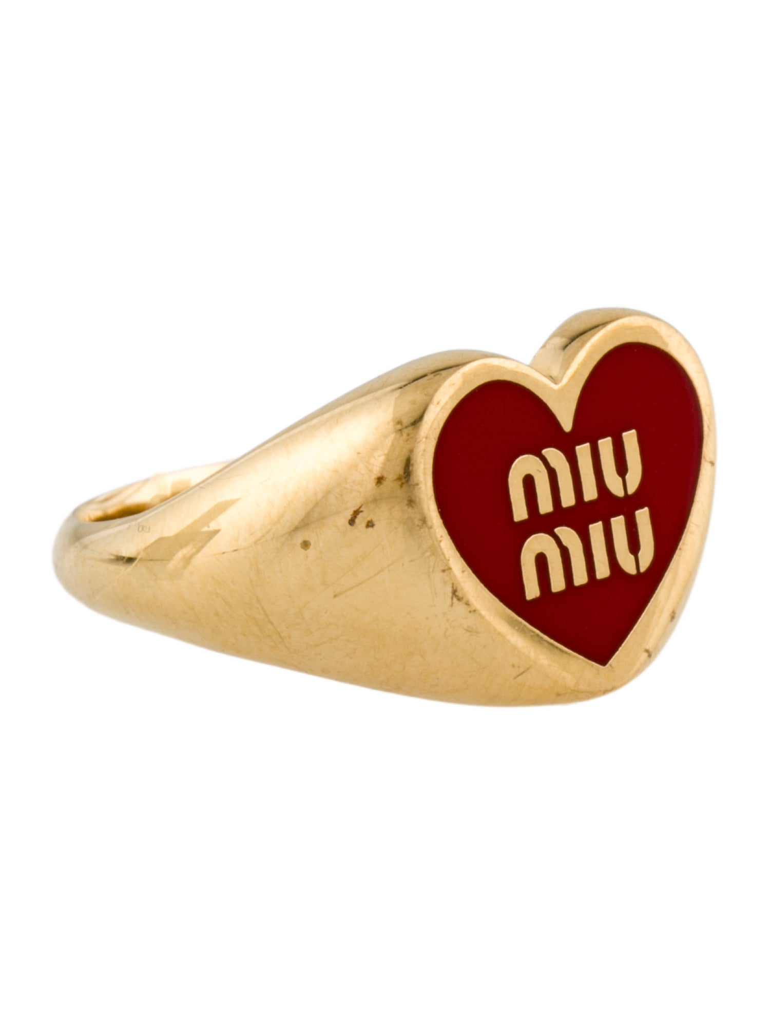 Miu Miu Enamel Logo Heart Signet Ring