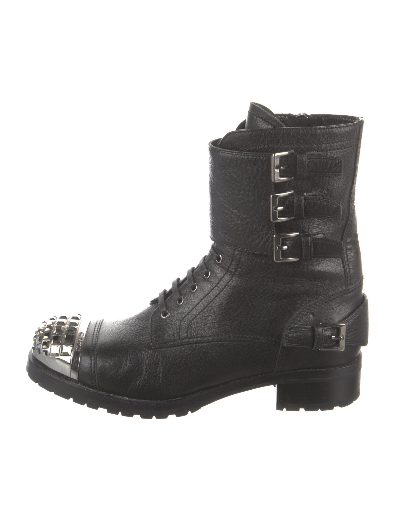 Miu Miu Leather Studded Accents Combat Boots