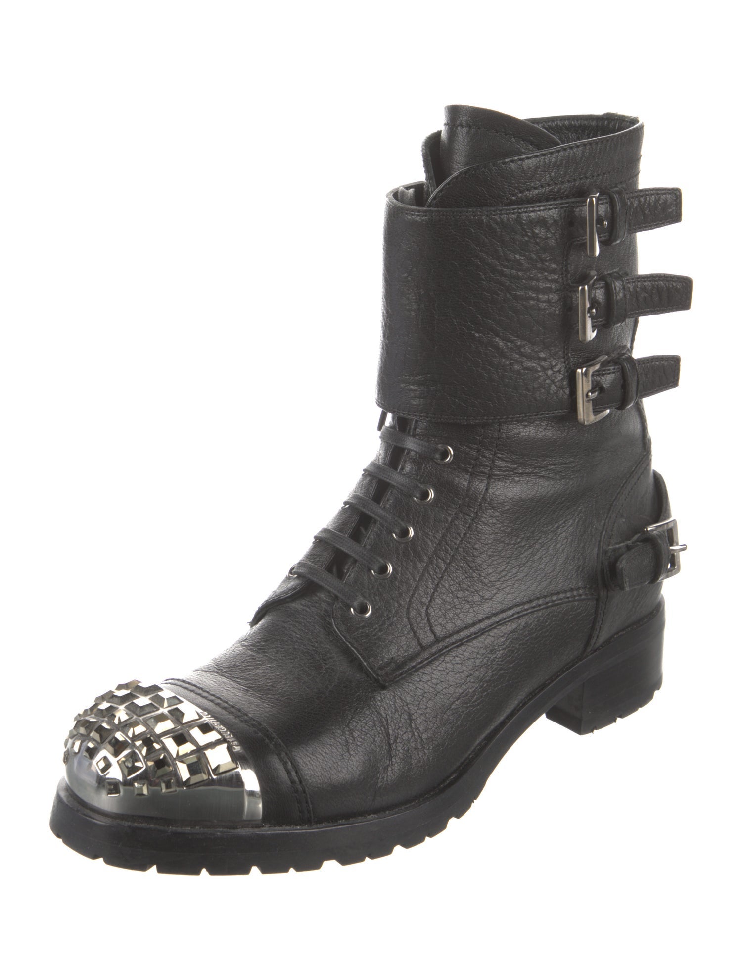 Miu Miu Leather Studded Accents Combat Boots