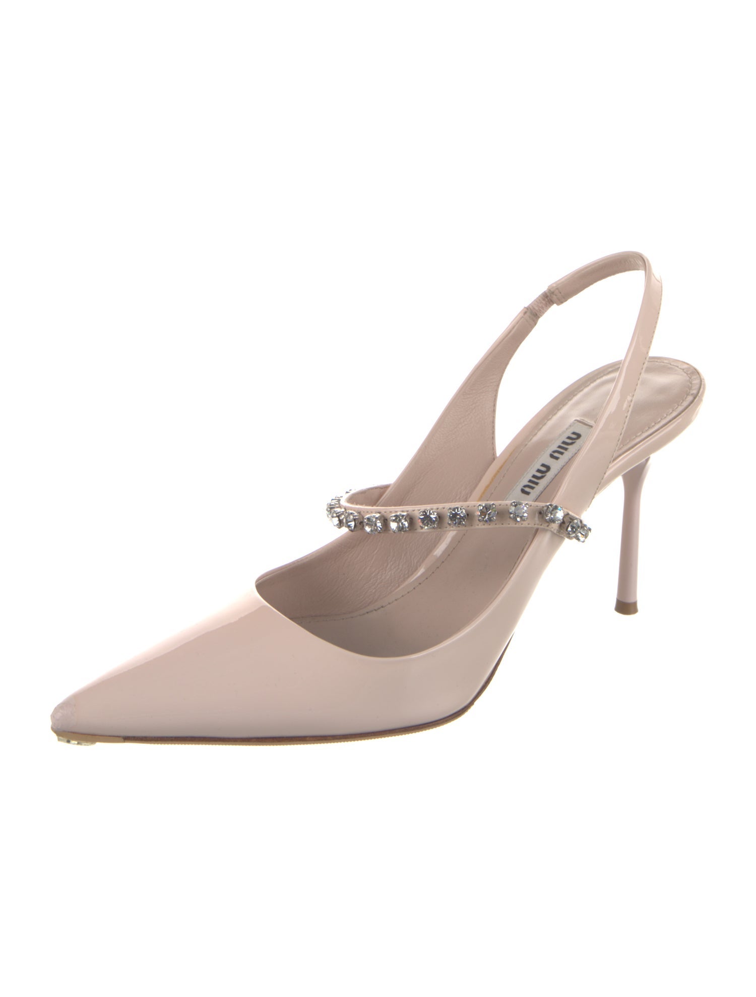 Miu Miu Patent Leather Crystal Embellishments Slingback Pumps