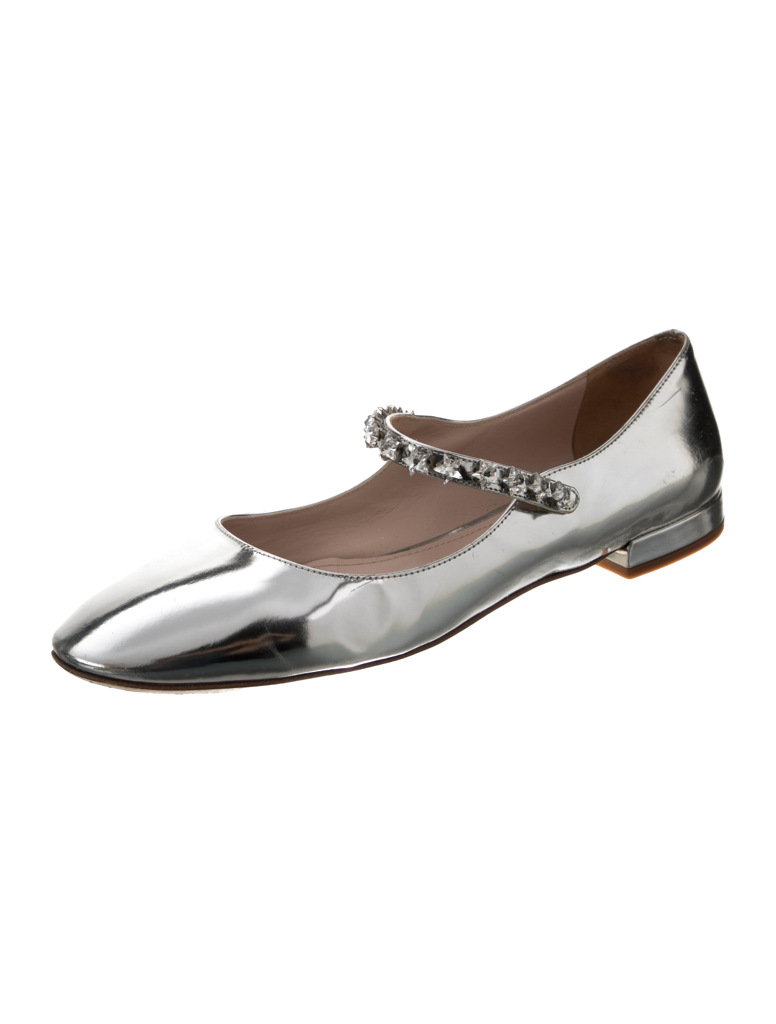 Miu Miu Metal Crystal Embellishments Mary Jane Flats