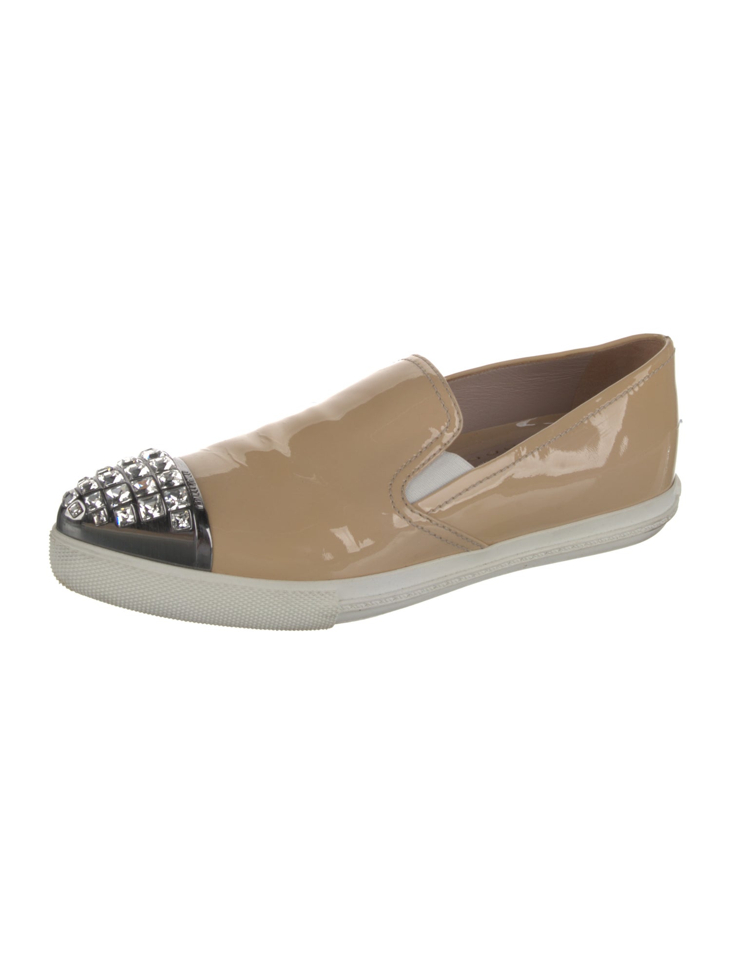 Miu Miu Patent Leather Crystal Embellishments Loafers