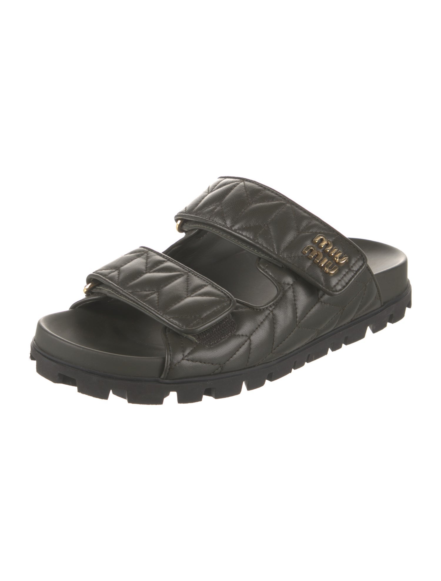 Miu Miu Leather Cutout Accent Slides