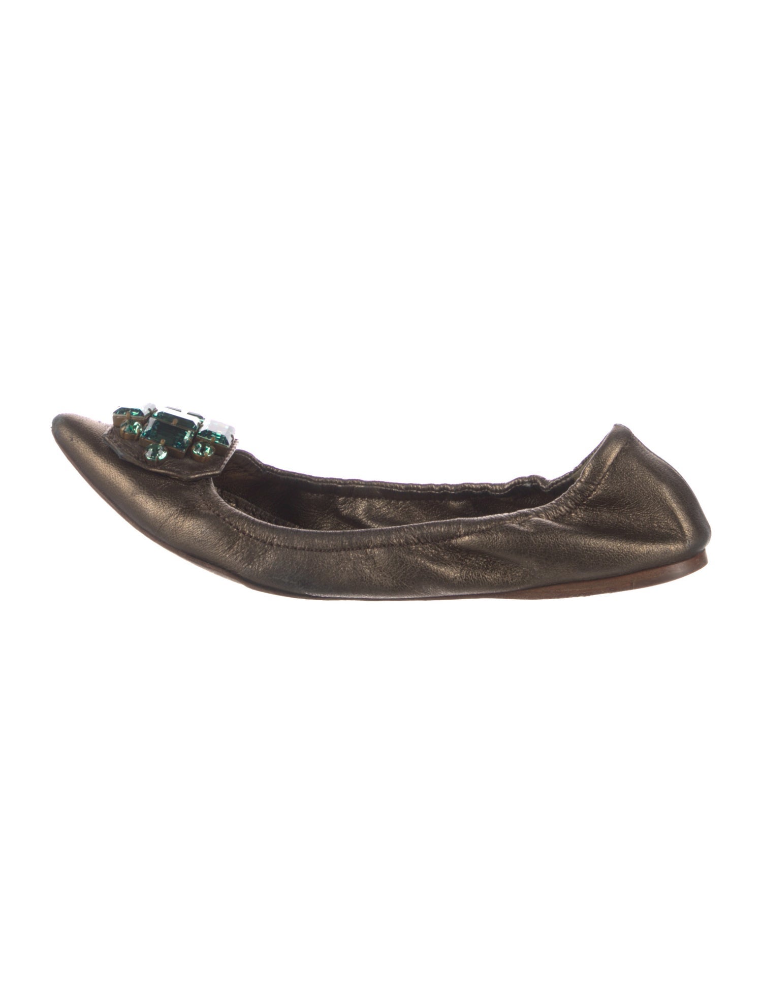 Miu Miu Leather Floral Print Flats