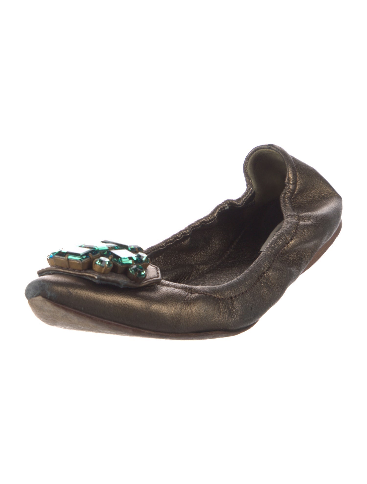 Miu Miu Leather Floral Print Flats