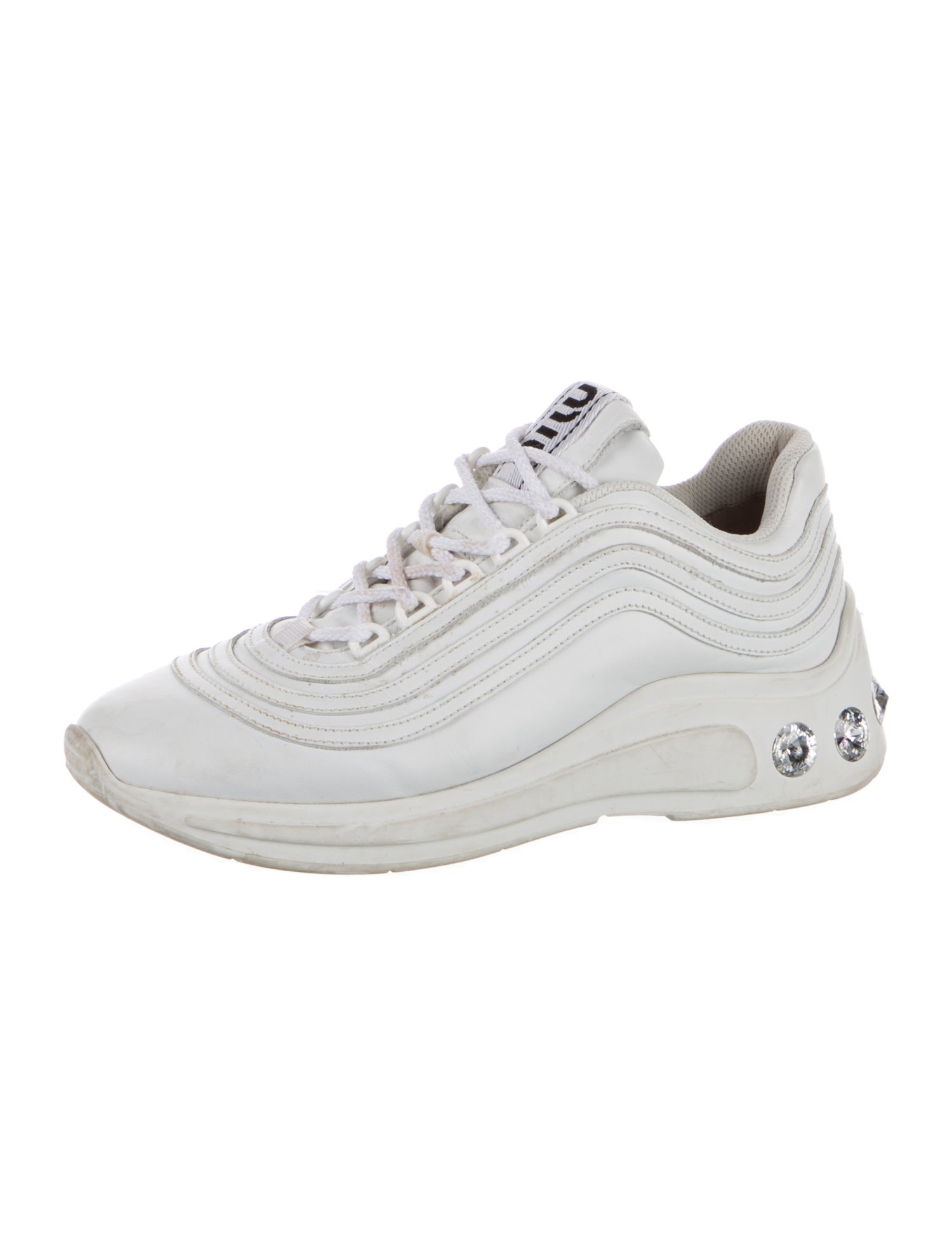 Miu Miu Leather Crystal Embellishments Sneakers