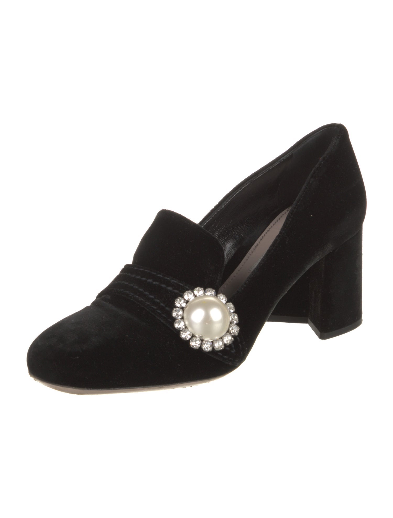 Miu Miu Faux Pearl Accents Velvet Pumps