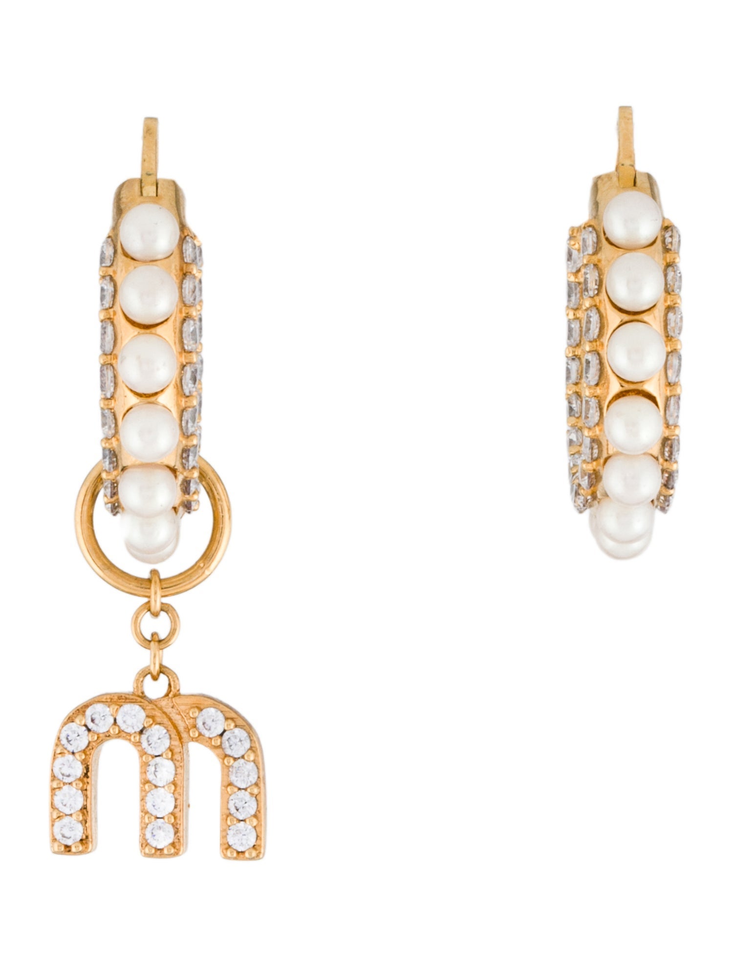Miu Miu Faux Pearl & Crystal Hoop Drop Earrings