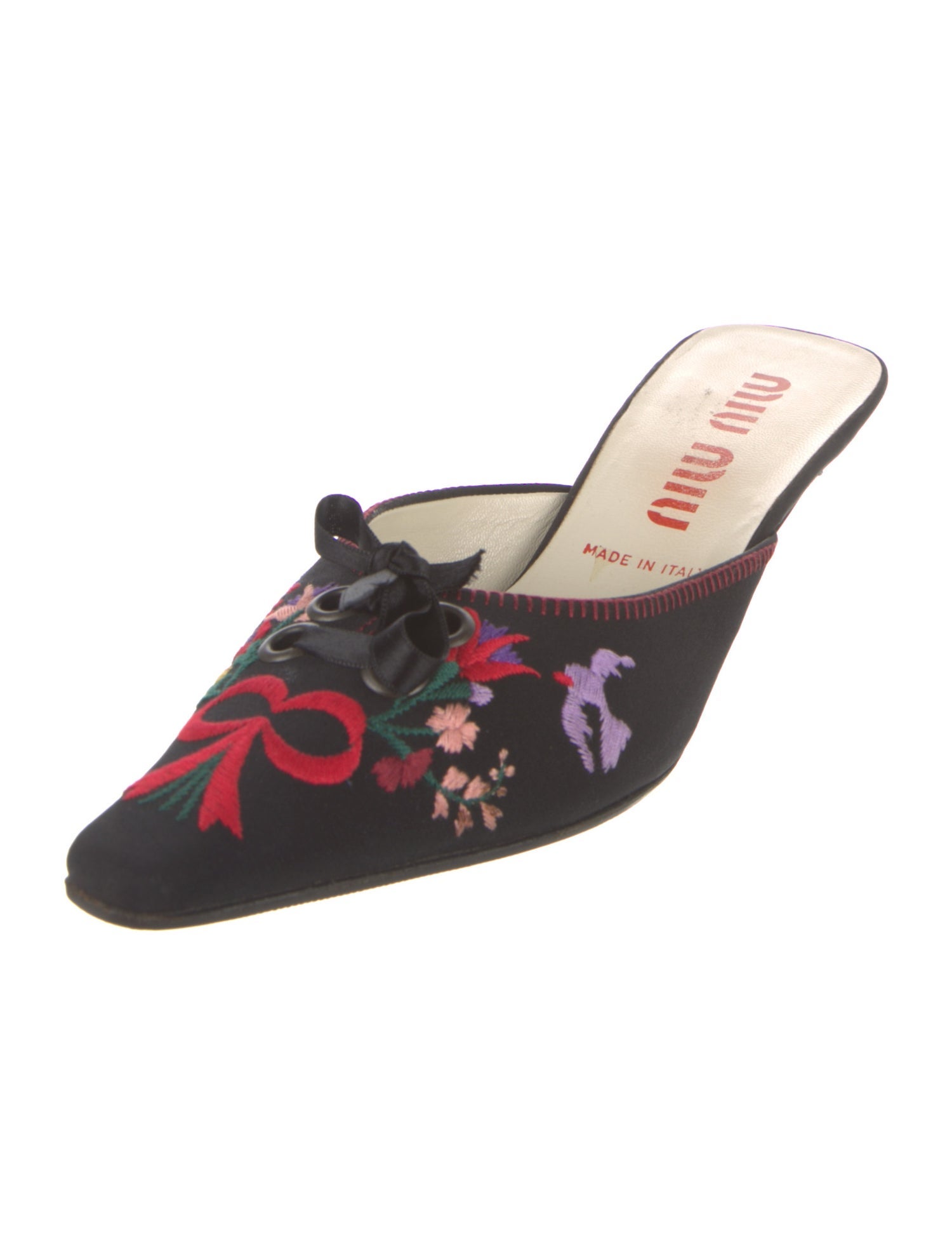 Miu Miu Satin Floral Print Mules