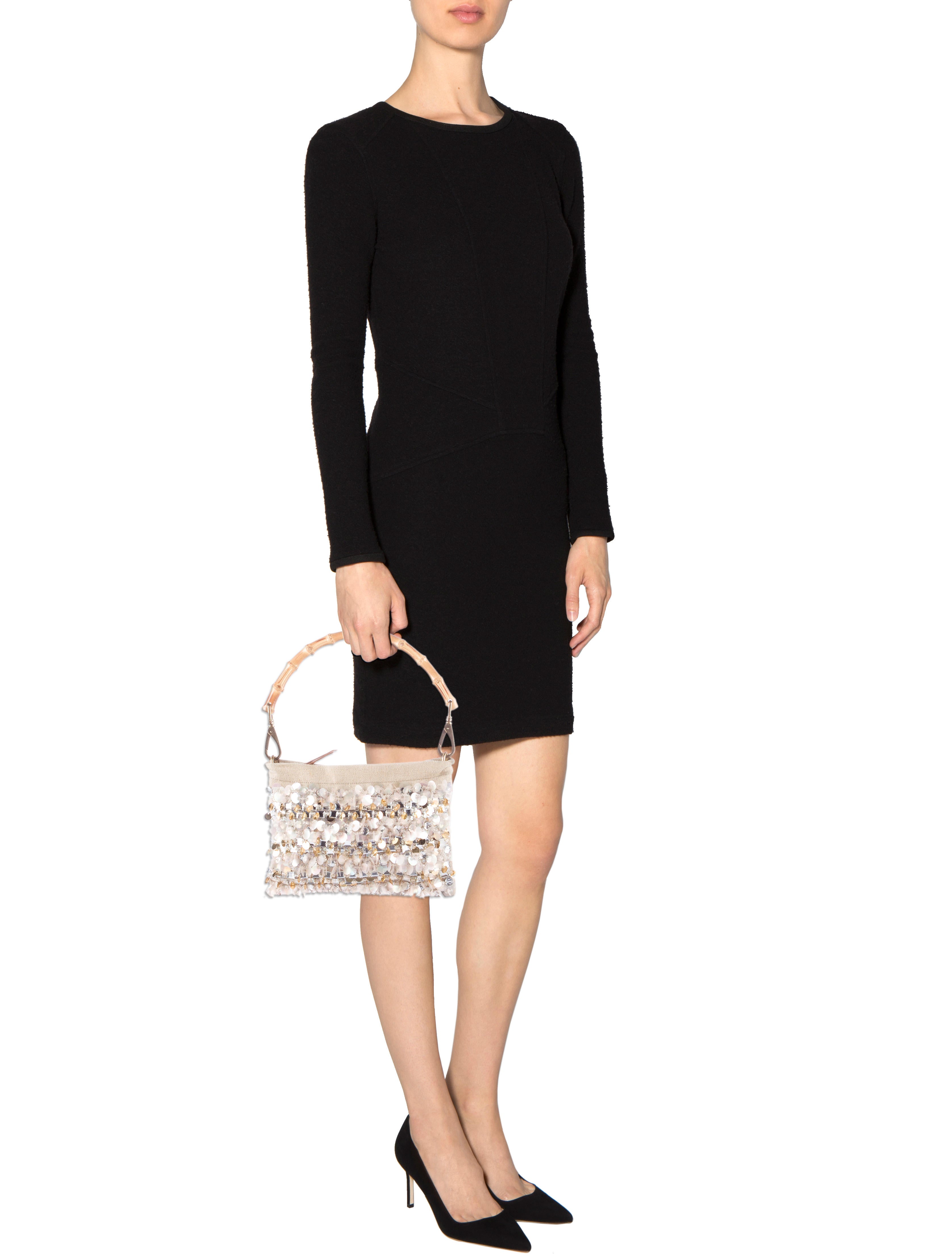 miu  Miu Miu Sequin-Beaded Bamboo Handle Bag - Neutrals Mini Bags