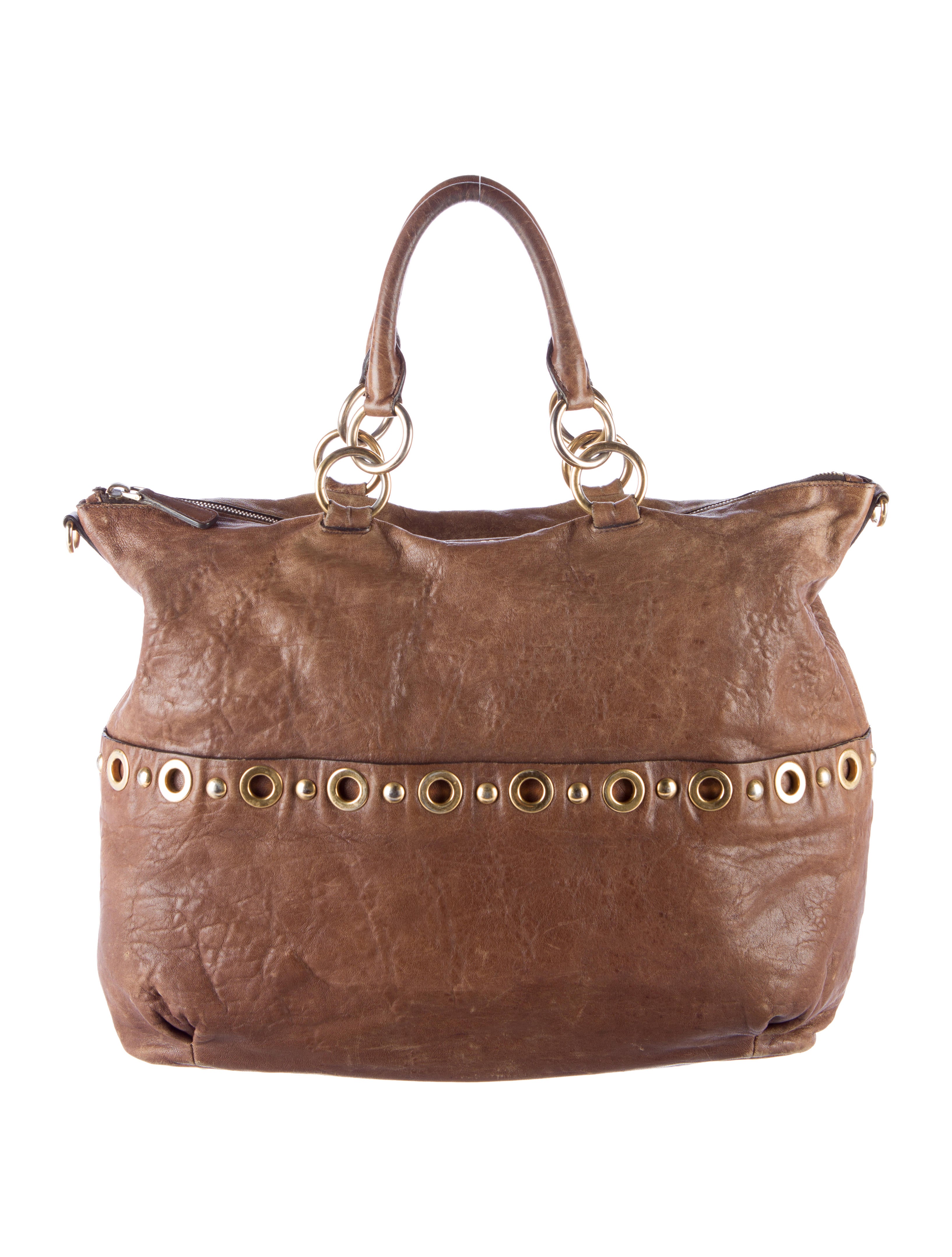 Miu Miu GrommetTrimmed Leather Hobo Bag Handbags MIU37562 The