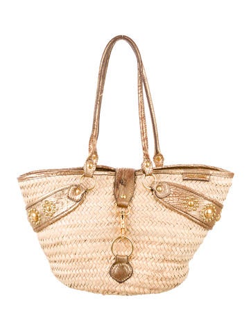 Miu Miu Leather-Trimmed Raffia Tote
