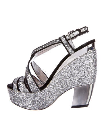 Miu Miu Glitter Platform Sandals