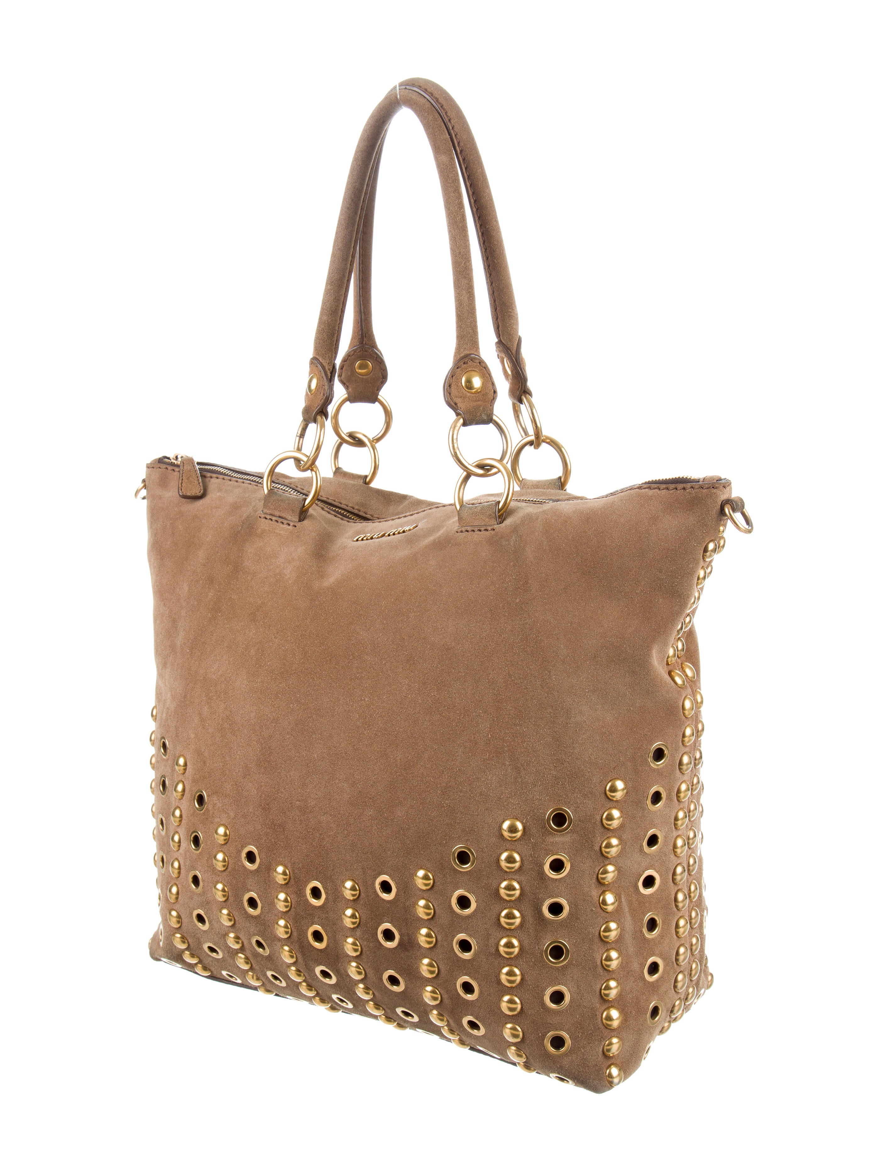 Miu Miu Grommet & Studded Suede Satchel Handbags MIU47171 The