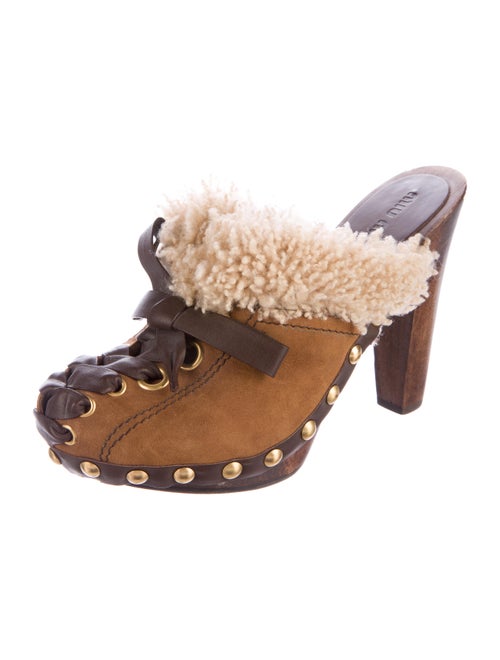 Miu Miu Shearling Lace-Up Clogs