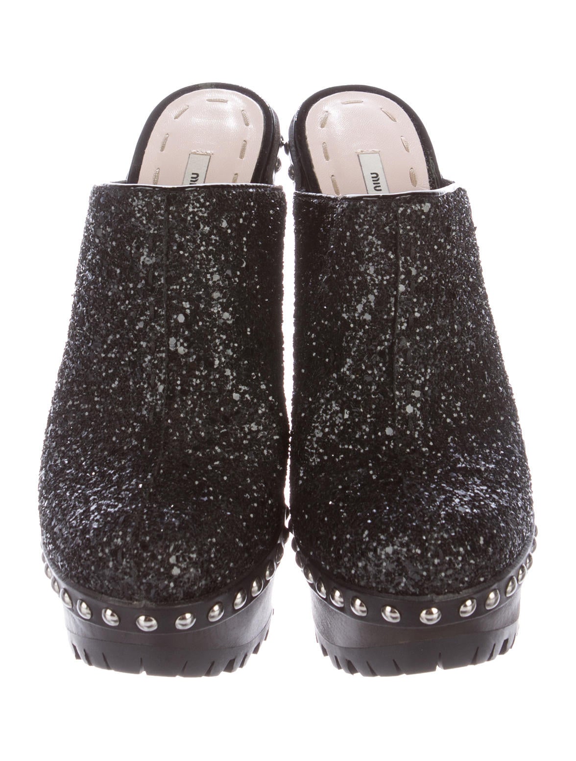 Miu Miu Glitter Platform Clogs Shoes MIU49681 The RealReal