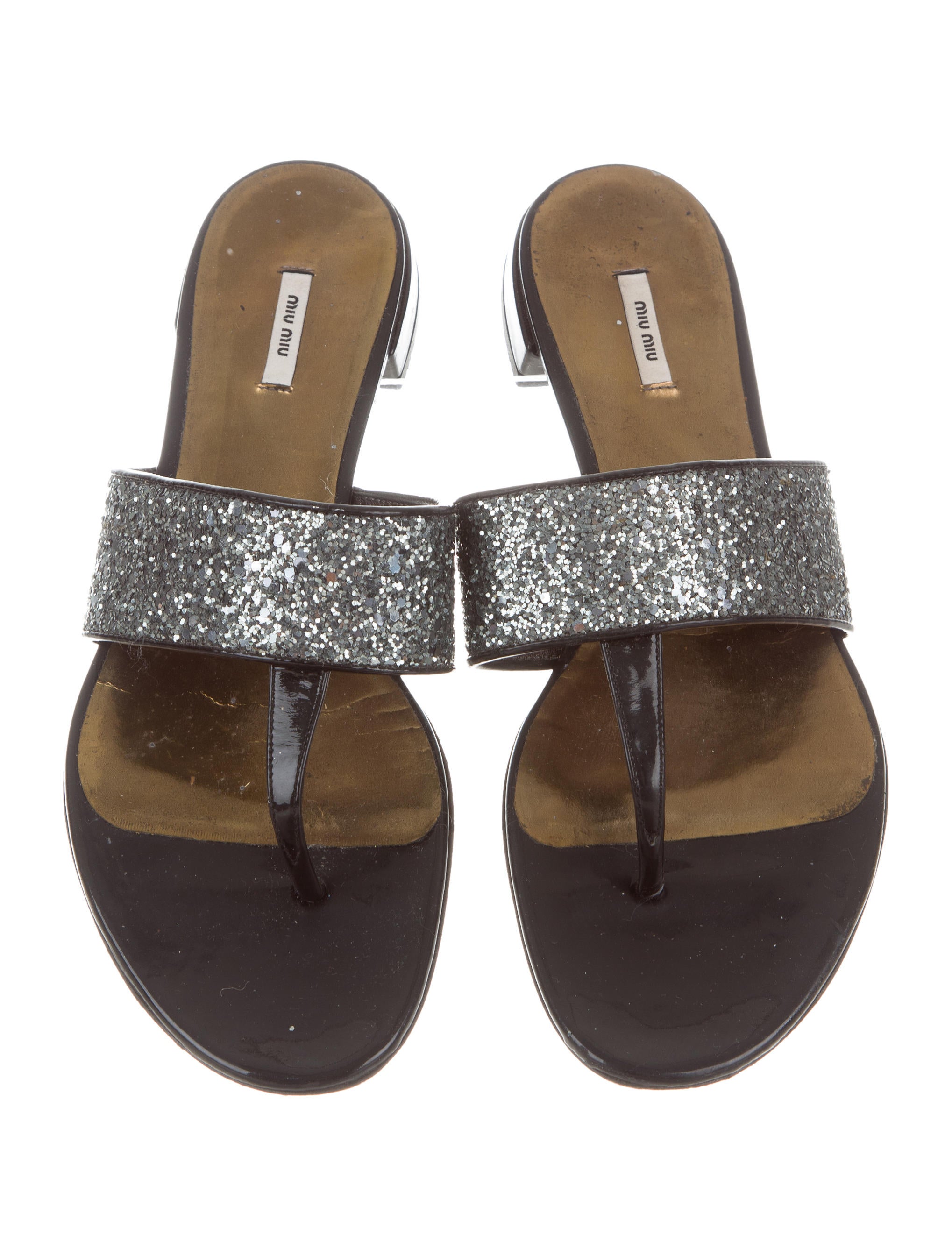 Miu Miu Glitter Slide Sandals Shoes MIU52354 The RealReal