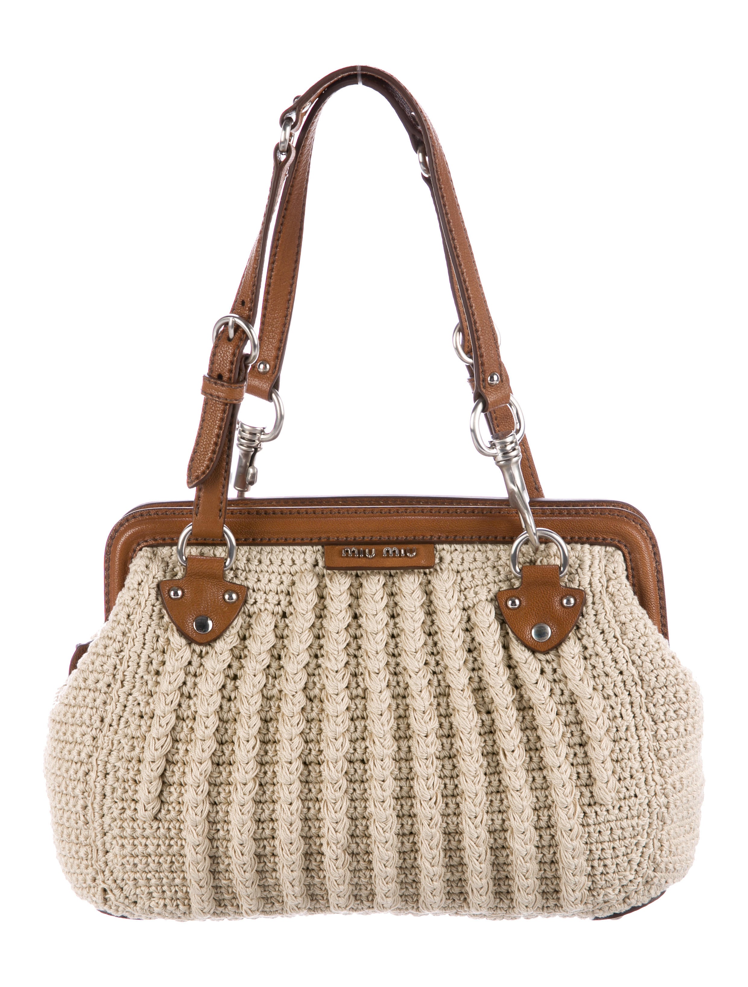 バッグ Miu Miu Knit Leathbr Shoulder Bag Miu Miu Knit Leathbr Shoulder Bag