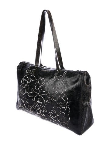 Miu Studded Leather Tote Handbags Miu66360 The Realreal Studded Leather Tote