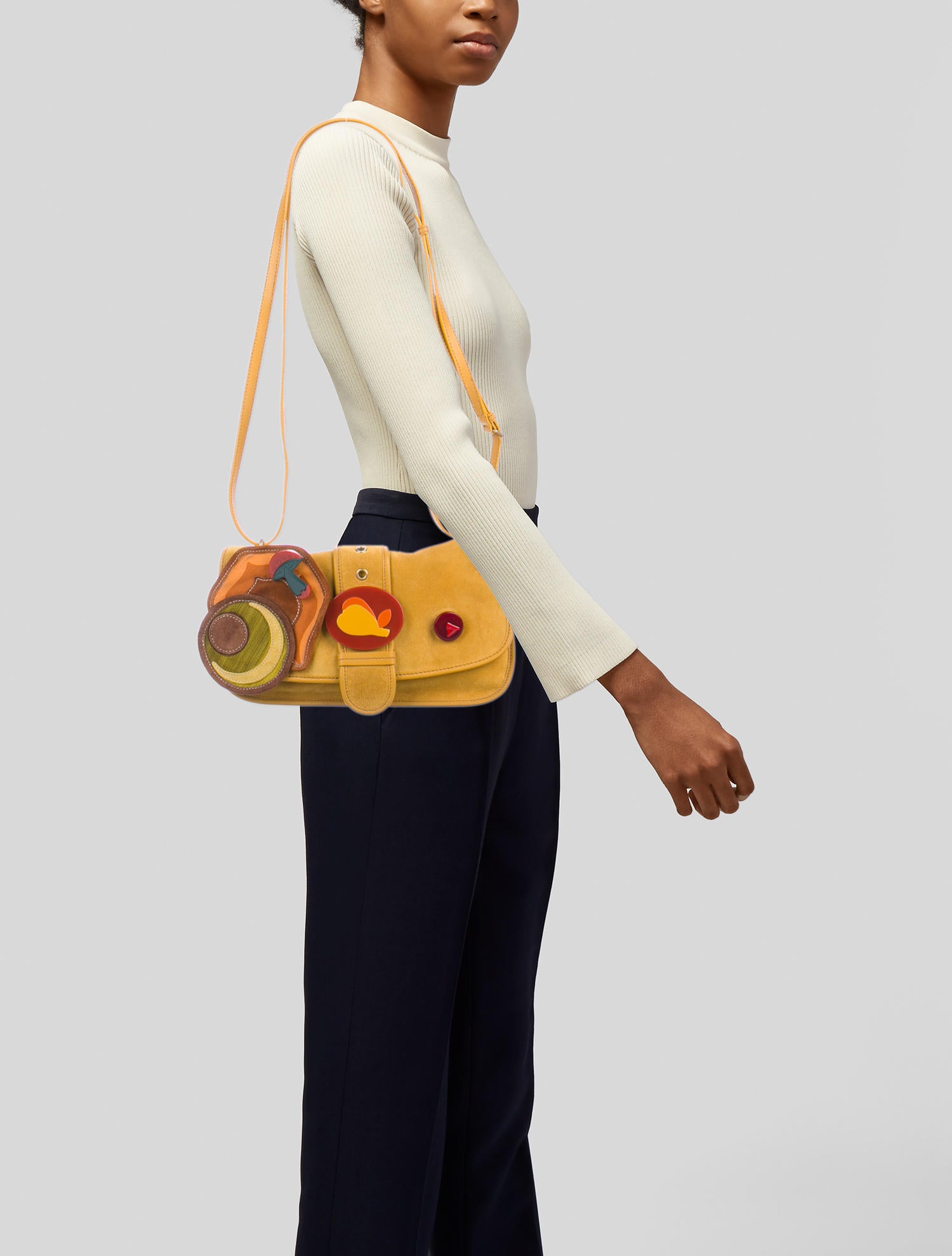 Miu Miu Suede Pear Sixty Crossbody Bag - Yellow Crossbody Bags