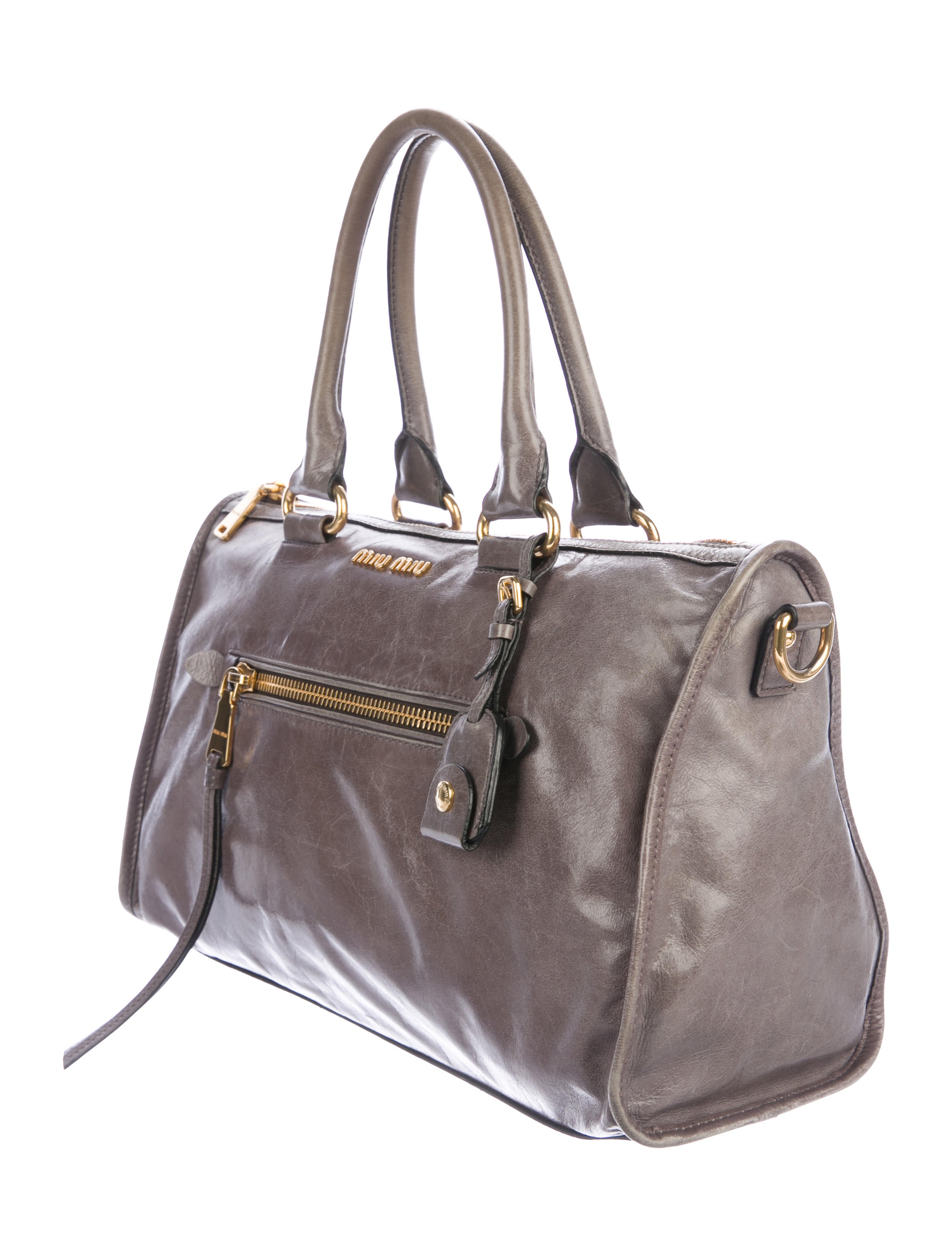 Miu Miu Vitello Shine Leather Bauletto Satchel - Grey Satchels