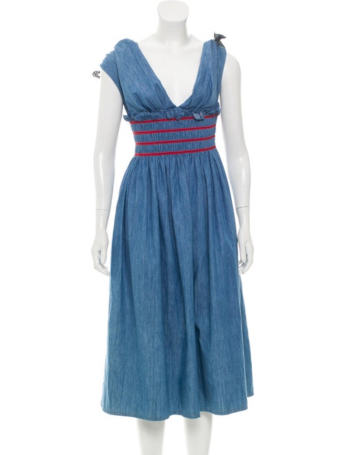 Miu Miu Chambray Midi Dress Blue