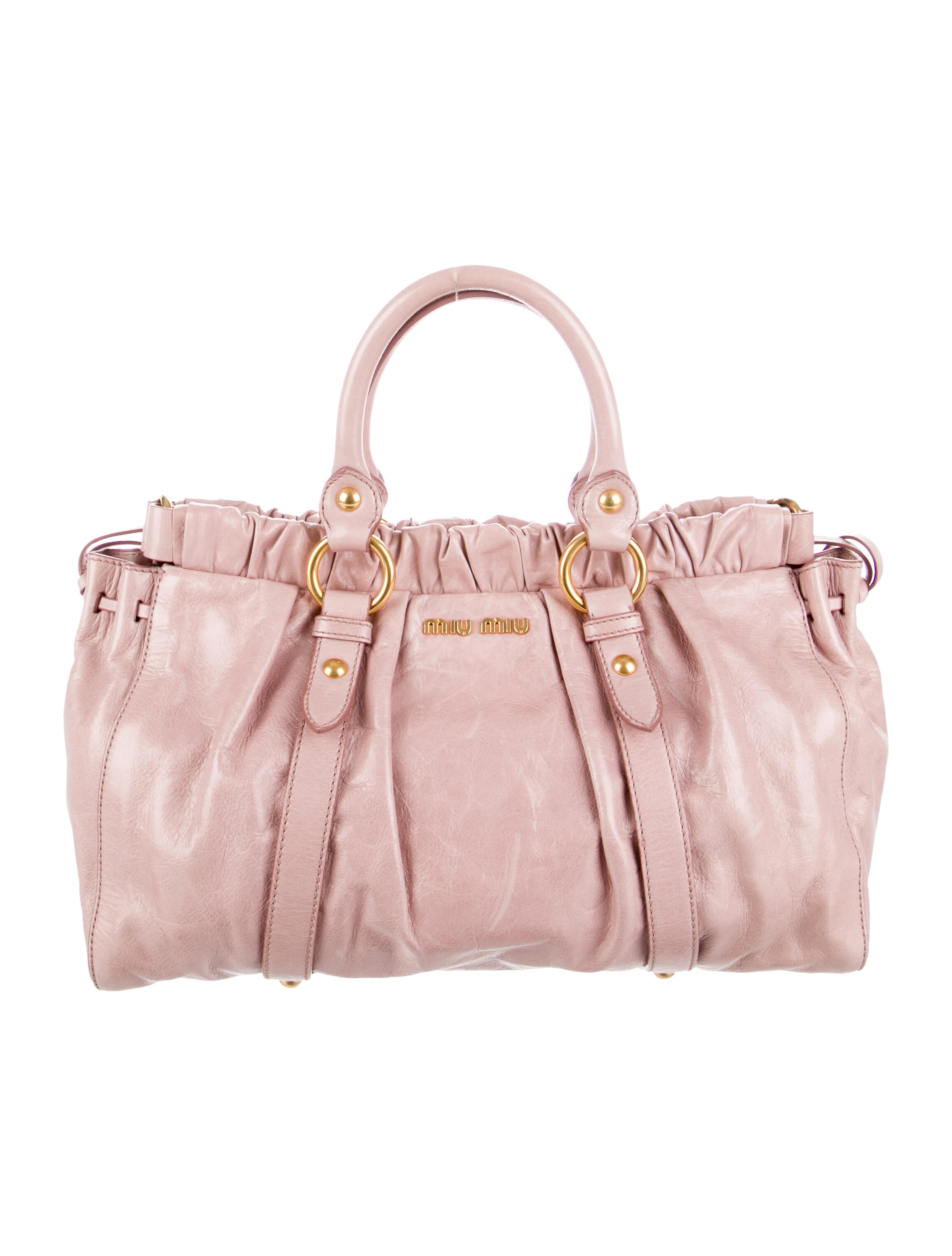 Miu Miu Pleated Leather Satchel Handbags MIU99763 The RealReal